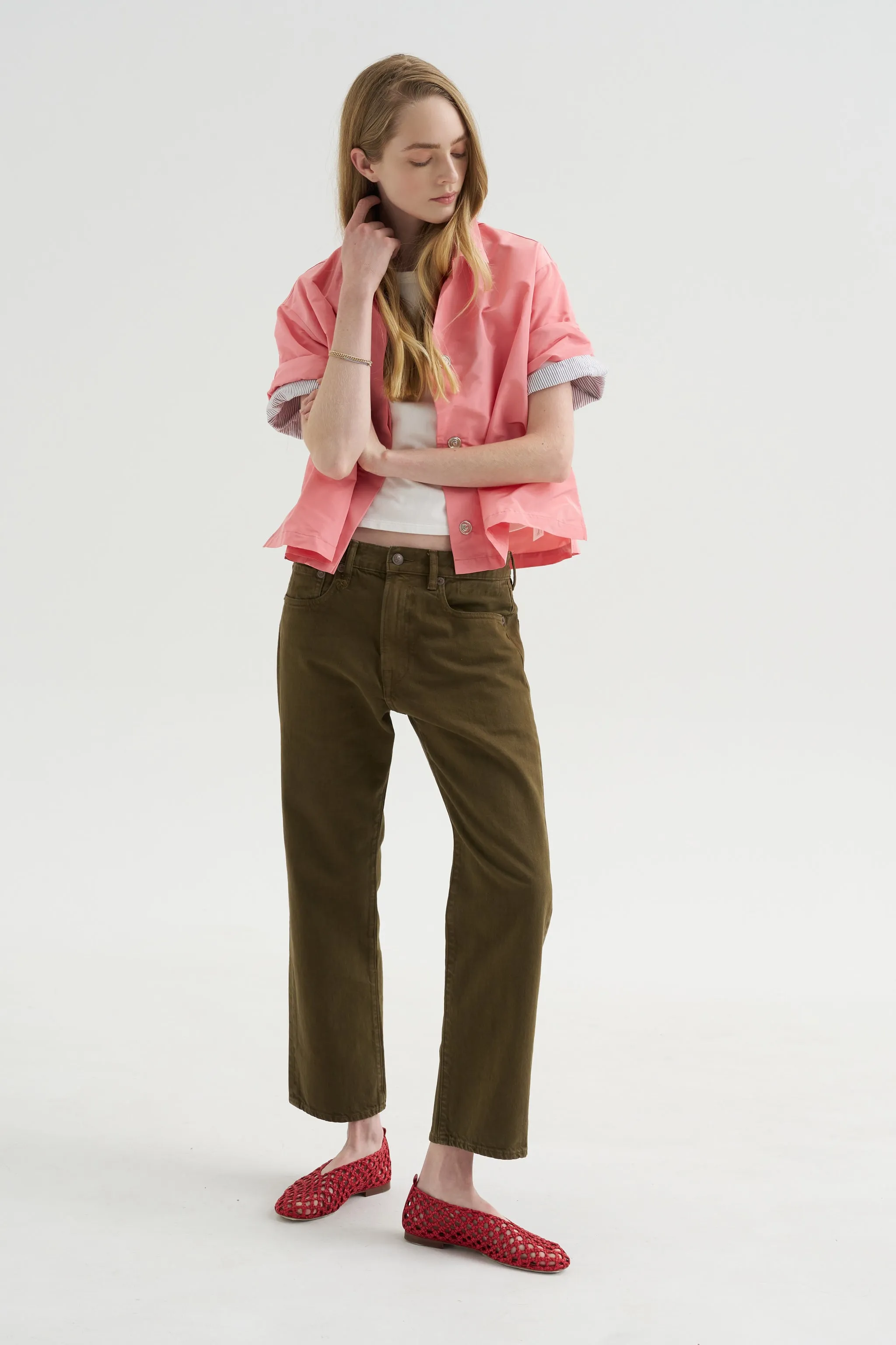Kick Pleat Exclusive - Boyfriend Jean, Ash Olive Green sold by Kick Pleat