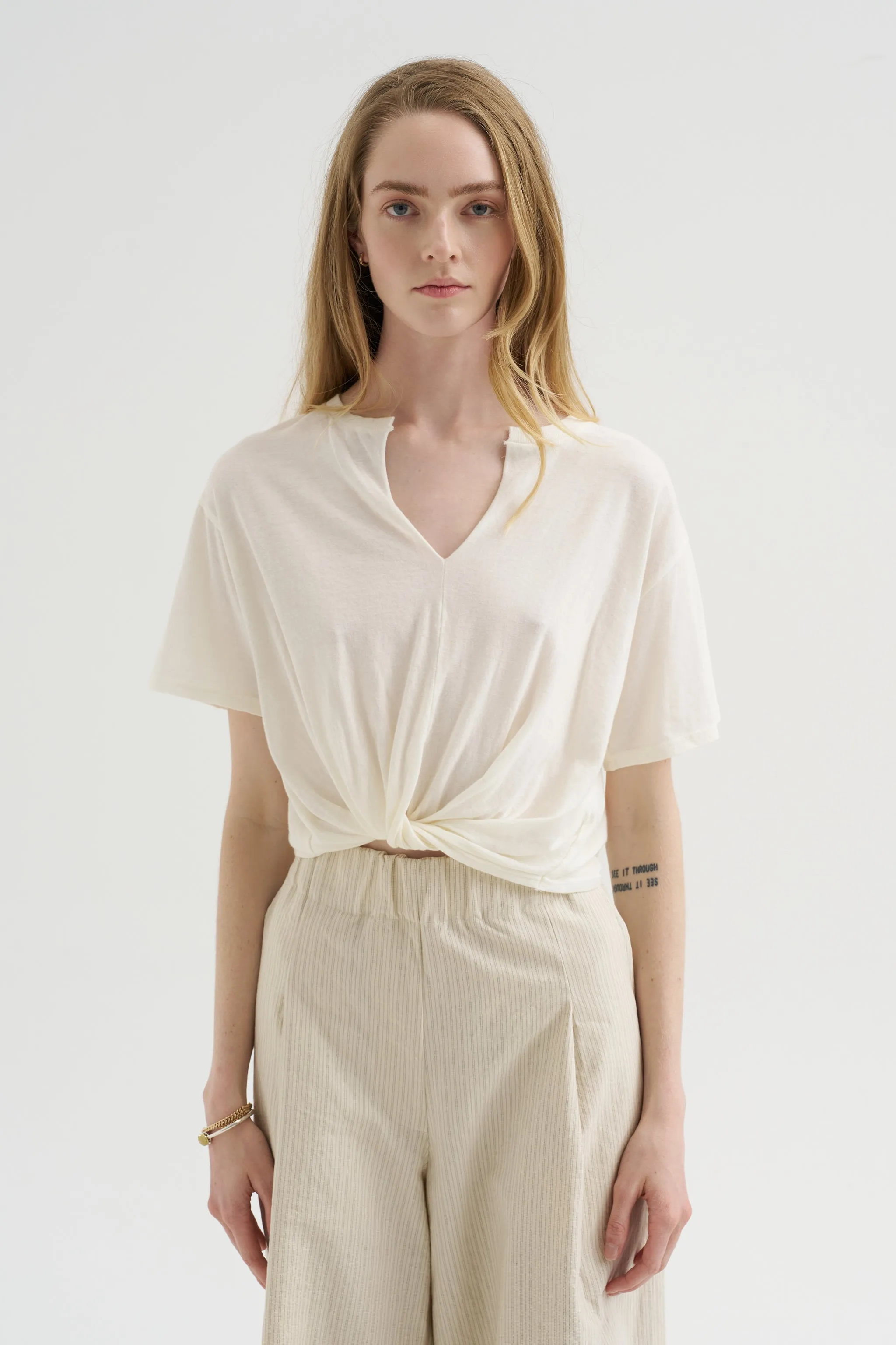 Twisted Front Tee, Ecru sold by Kick Pleat product image thumbnail 2