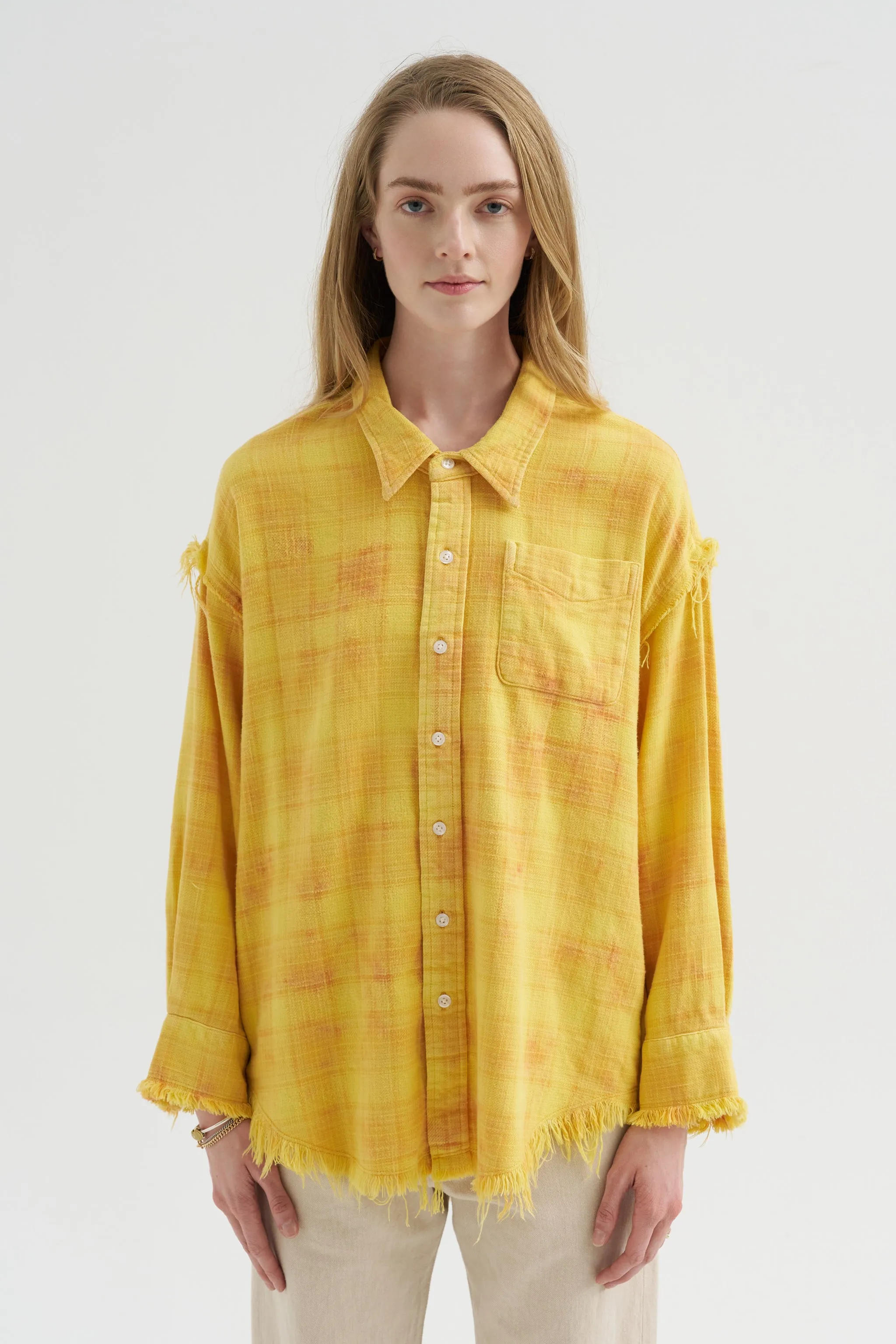 Shredded Seam Drop Neck Shirt, Yellow Plaid sold by Kick Pleat product image thumbnail 2