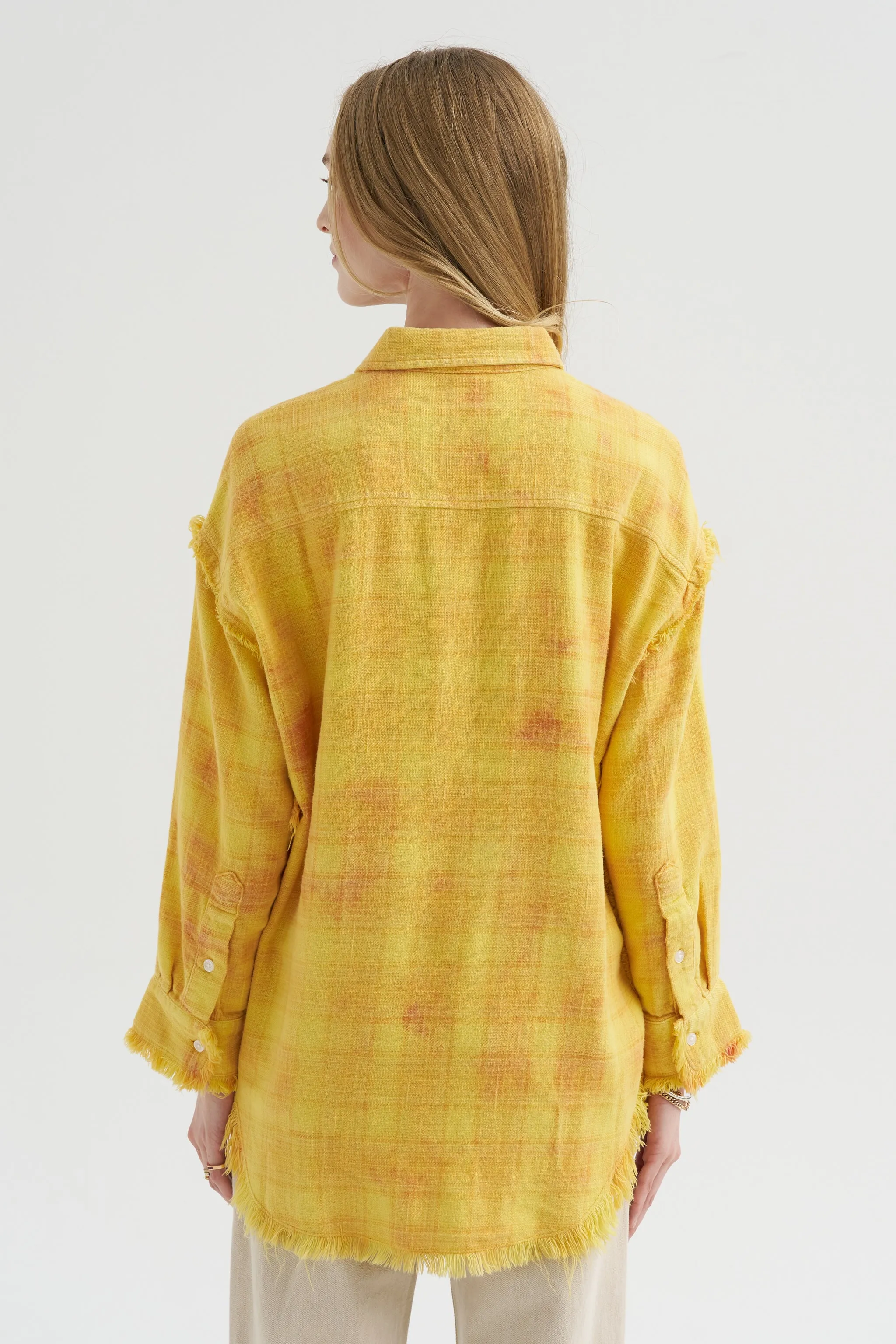 Shredded Seam Drop Neck Shirt, Yellow Plaid sold by Kick Pleat product image thumbnail 4