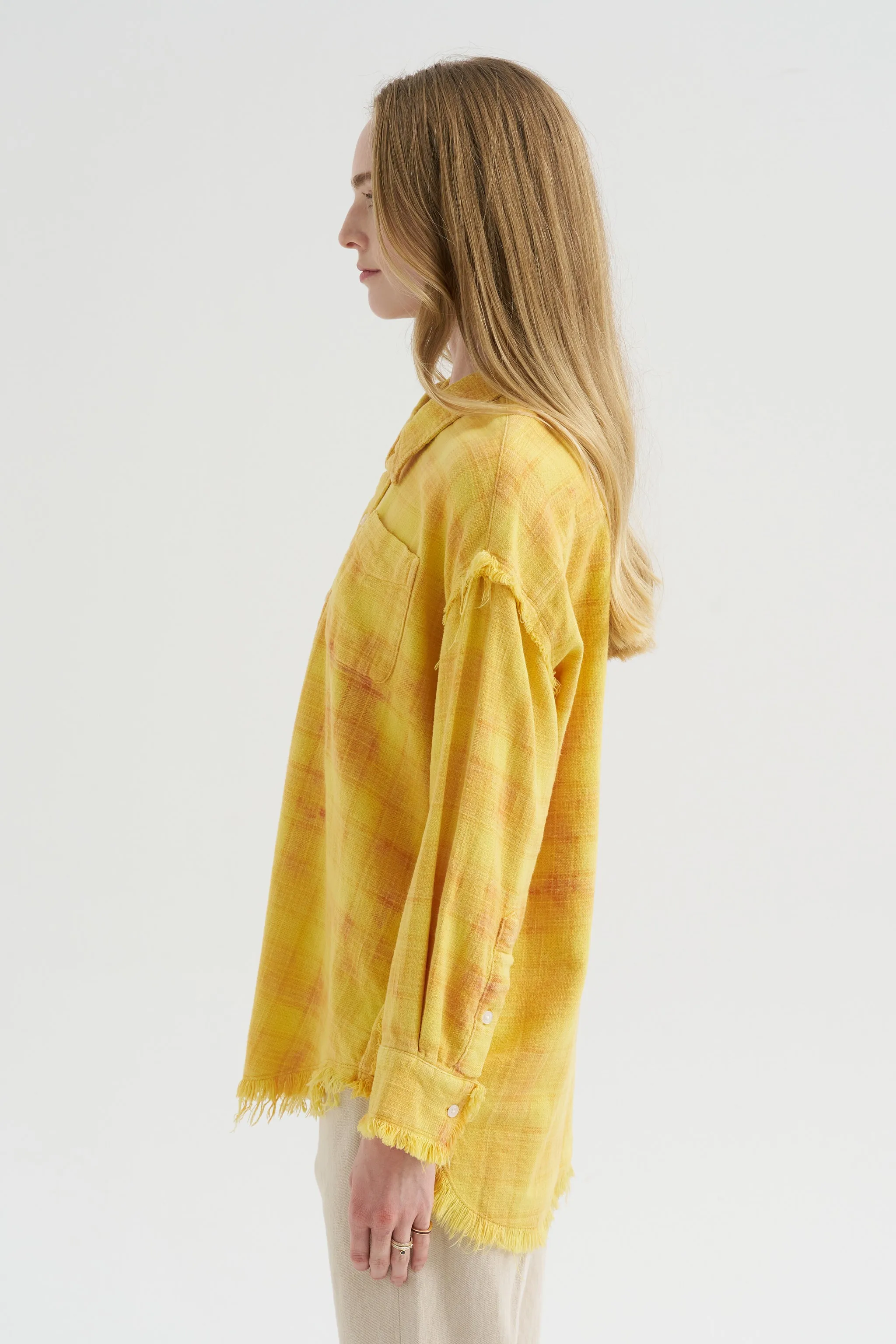 Shredded Seam Drop Neck Shirt, Yellow Plaid sold by Kick Pleat product image thumbnail 3