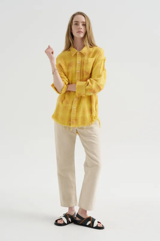 Shredded Seam Drop Neck Shirt, Yellow Plaid made by R13