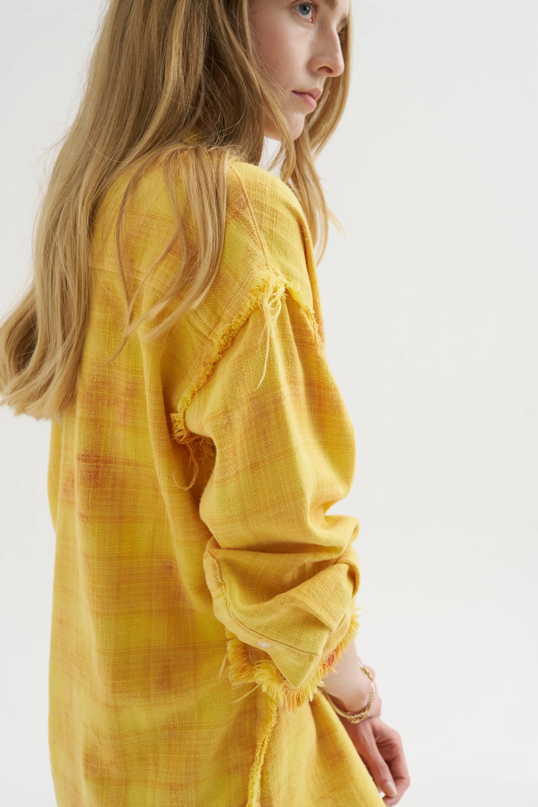 Shredded Seam Drop Neck Shirt, Yellow Plaid sold by Kick Pleat product image thumbnail 5