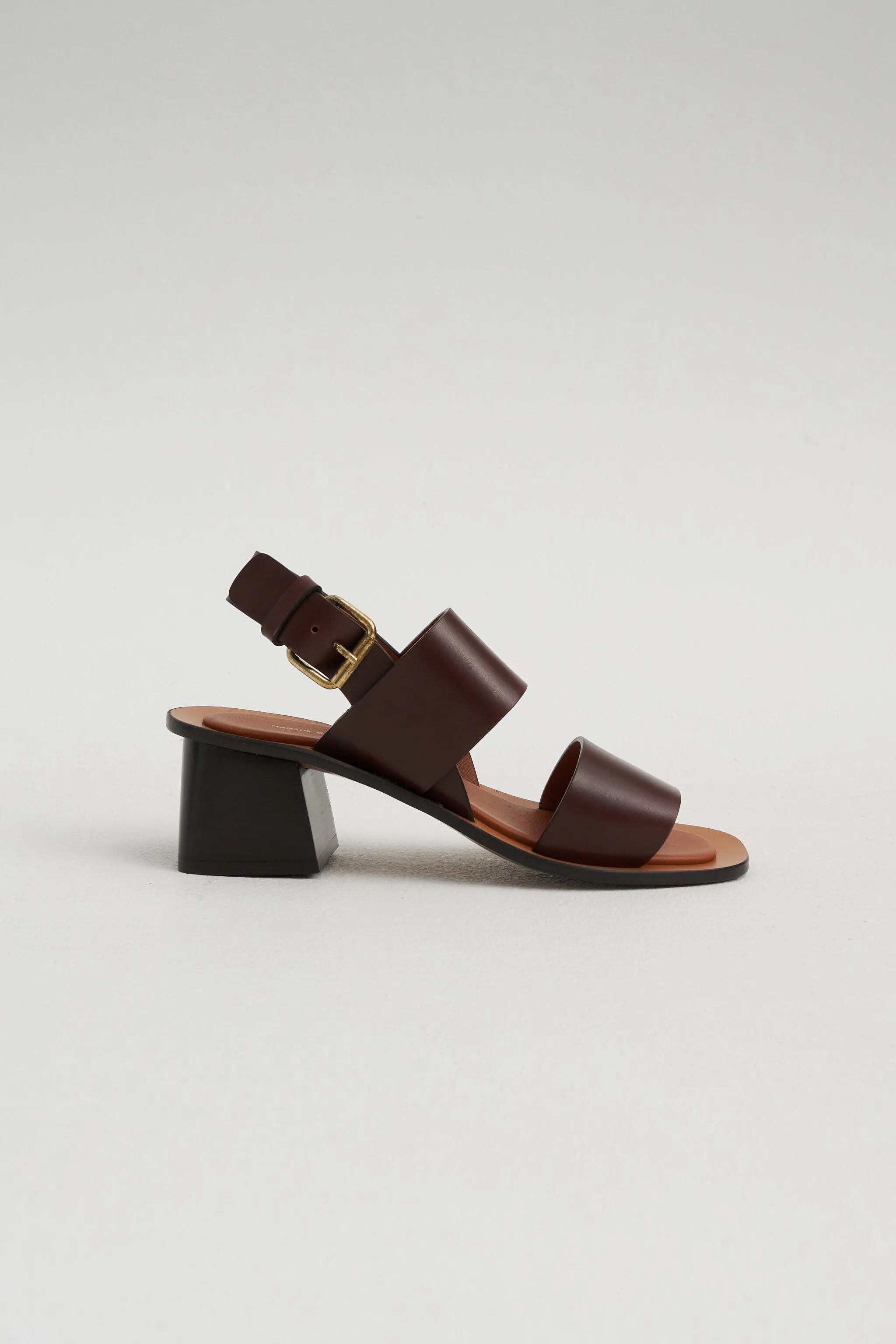 Double Strap Heeled Sandal, Chocolate sold by Kick Pleat