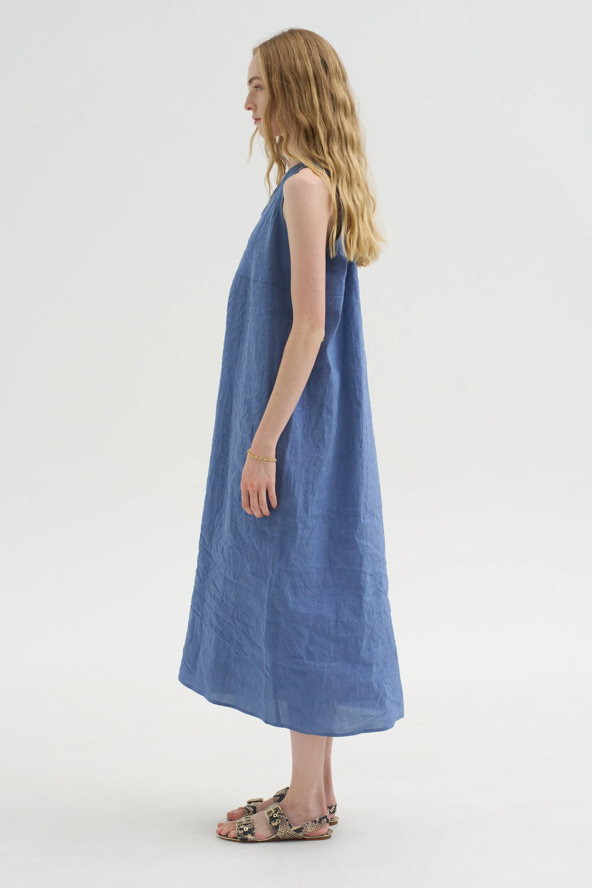 Doras Lion - Linen Cotton Dress, Blue Jean sold by Kick Pleat product image thumbnail 3