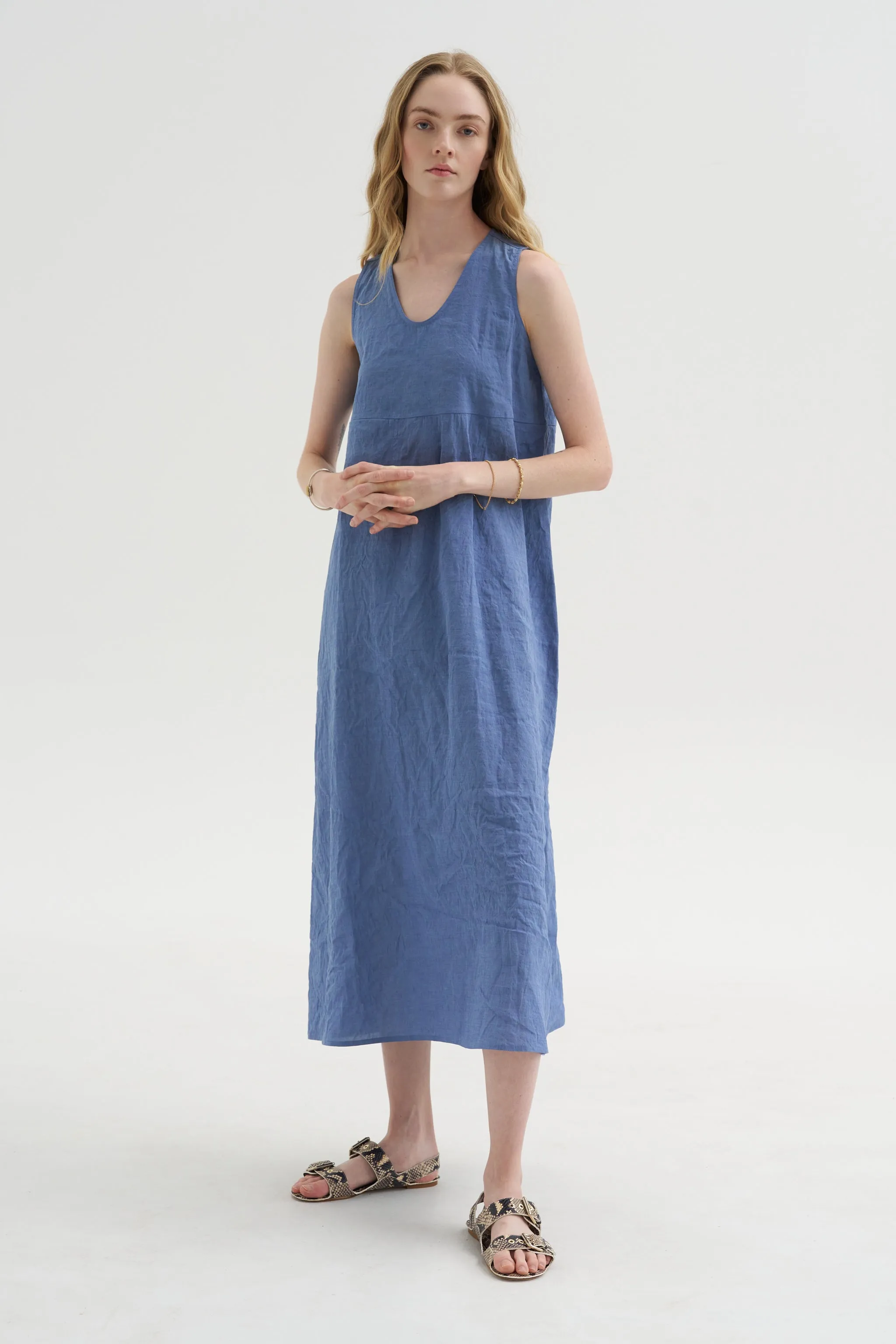 Doras Lion - Linen Cotton Dress, Blue Jean sold by Kick Pleat product image thumbnail 5