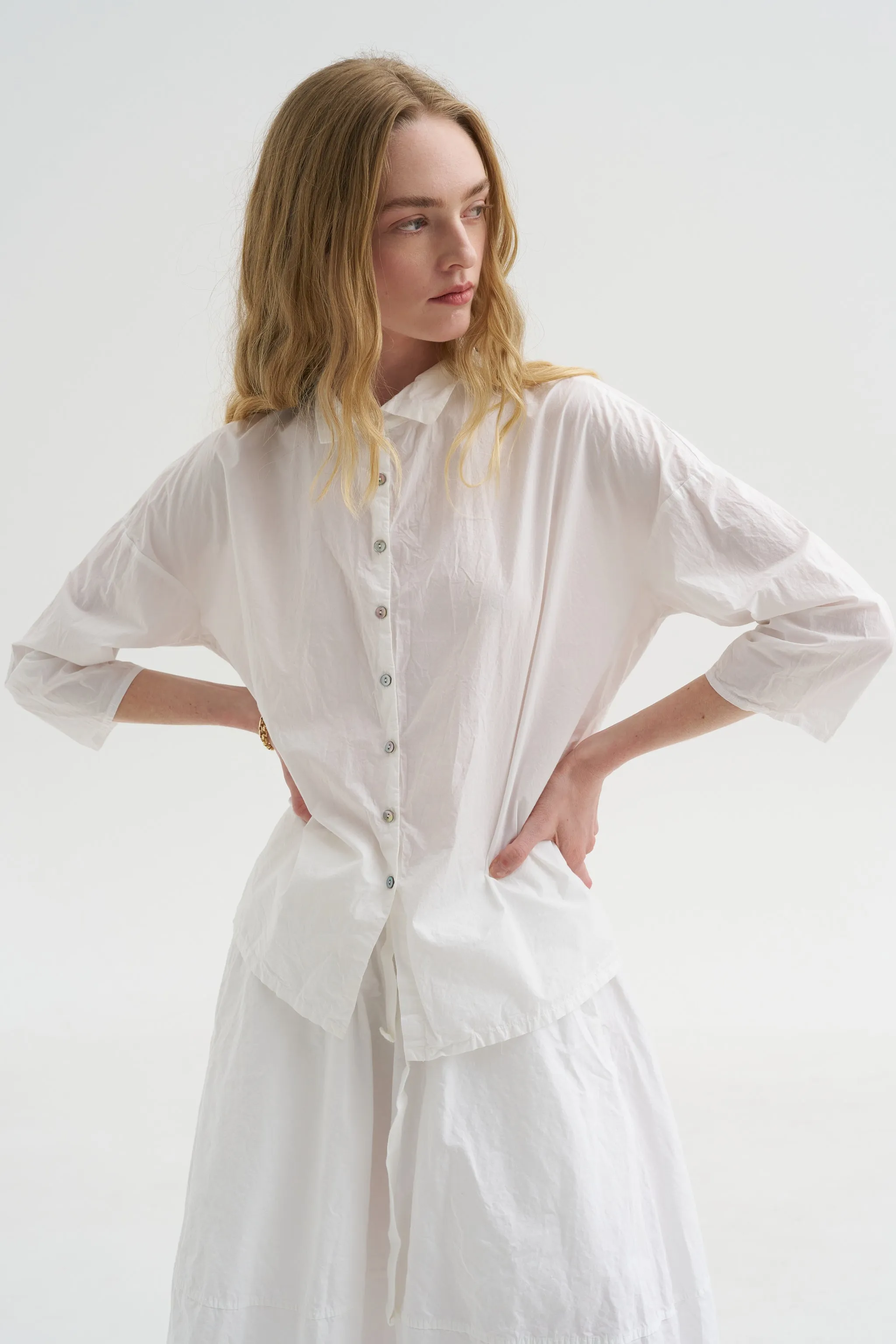 Short Collar Shirt Tc, White sold by Kick Pleat