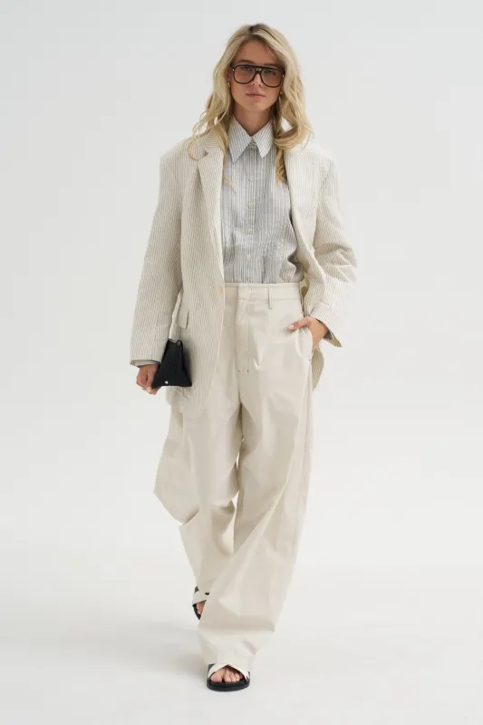 Ultra Light Silk Tencel Striped Pintucked Shirt, White Grey Multi made by Tibi