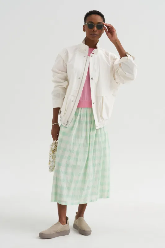 Gauze Gingham Skirt, Glass Green made by ODEEH