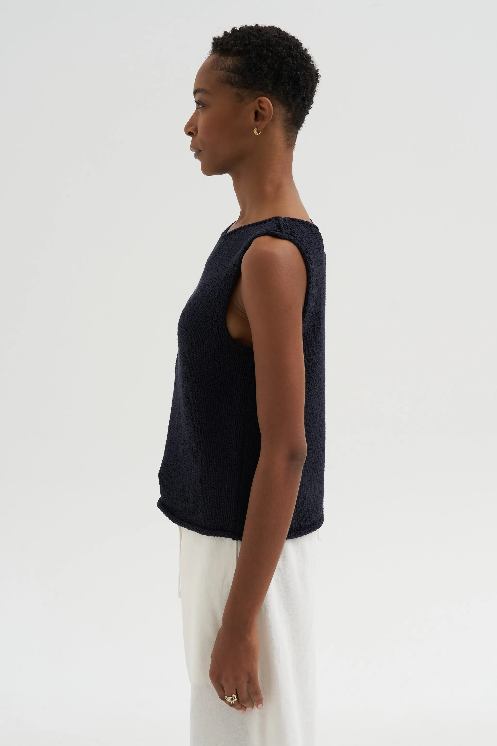 Boat Neck Knit Tank, Navy sold by Kick Pleat product image thumbnail 3