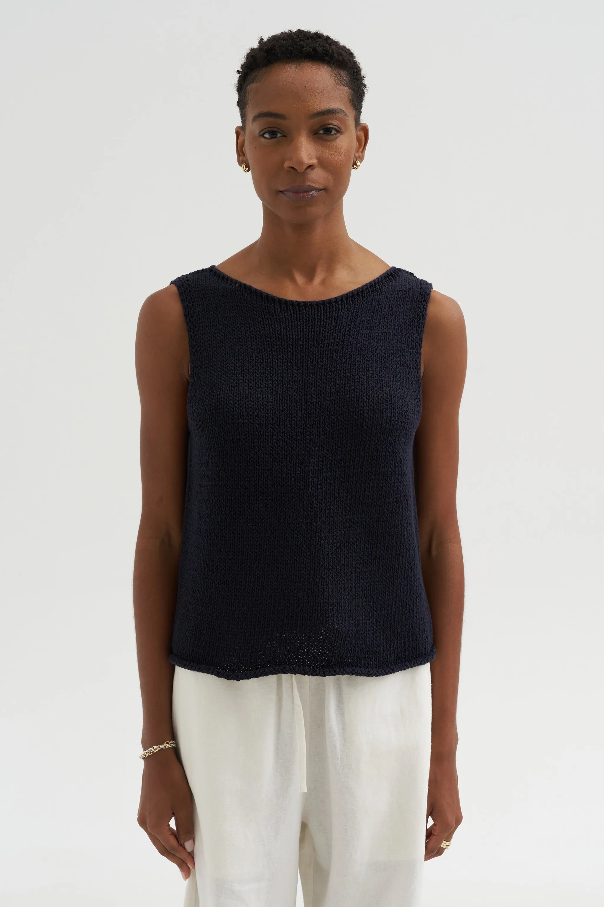Boat Neck Knit Tank, Navy sold by Kick Pleat product image thumbnail 2