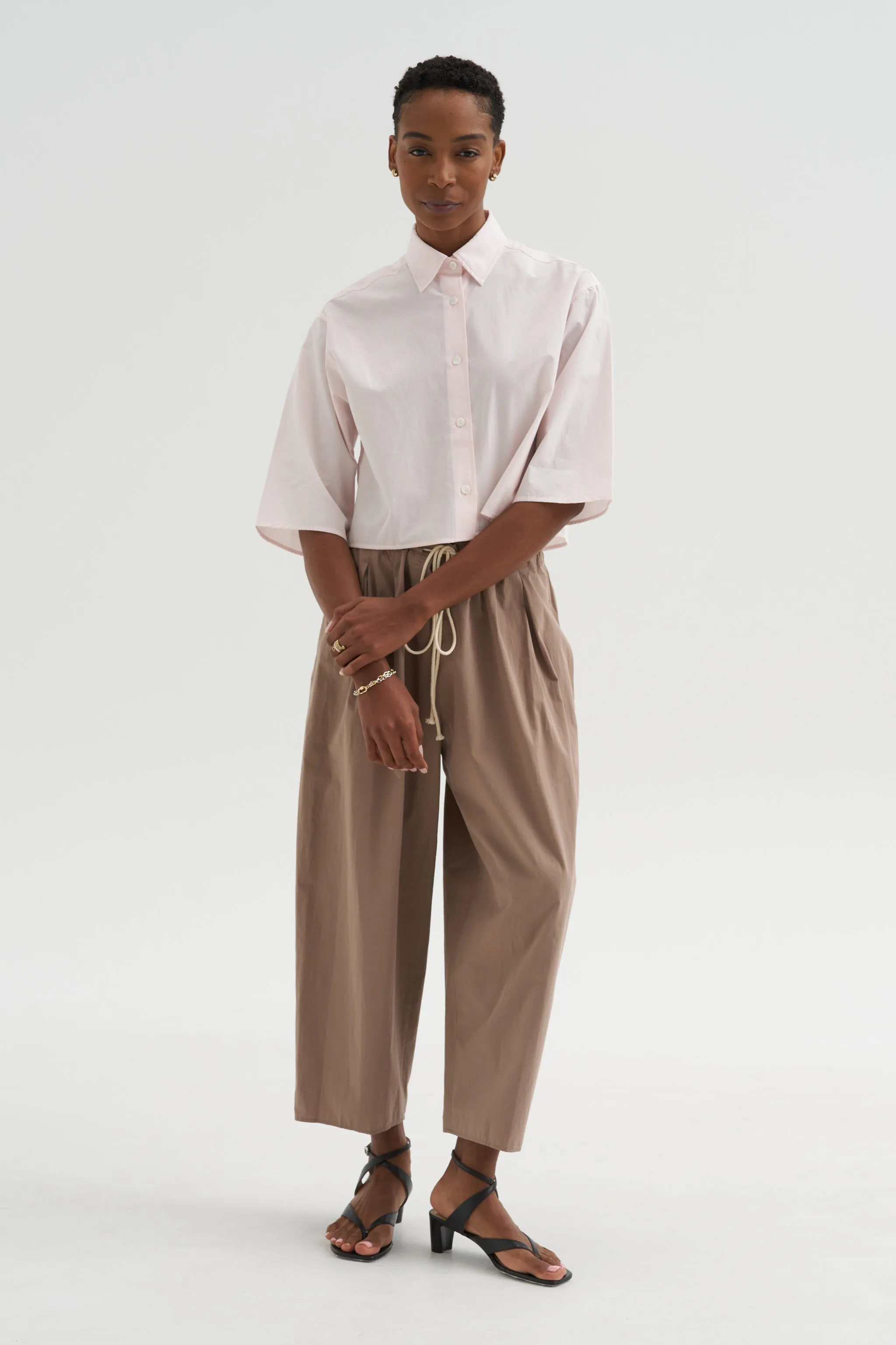 Cropped Short Sleeve Shirt, Blush Pink sold by Kick Pleat