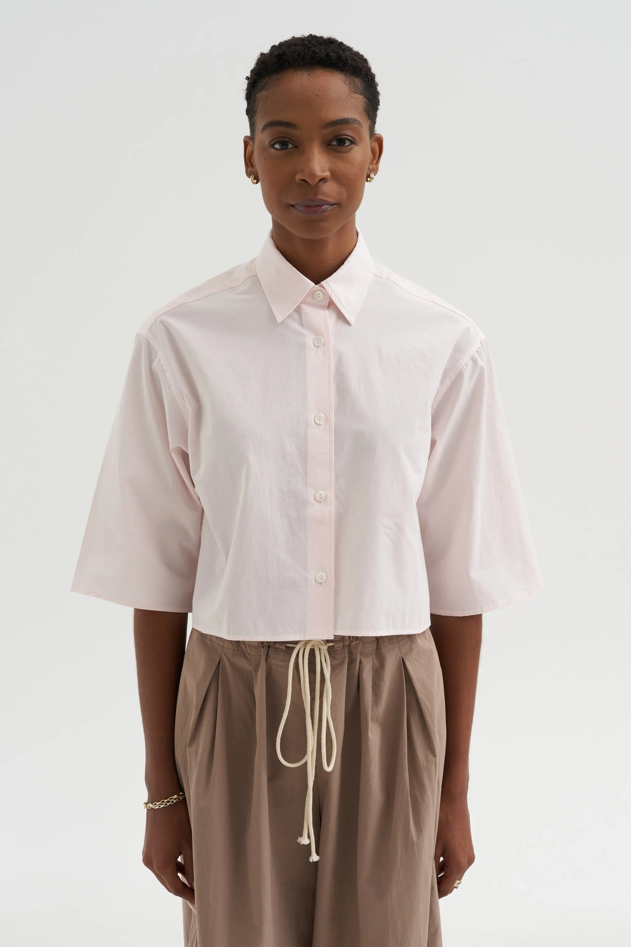 Cropped Short Sleeve Shirt, Blush Pink sold by Kick Pleat product image thumbnail 2