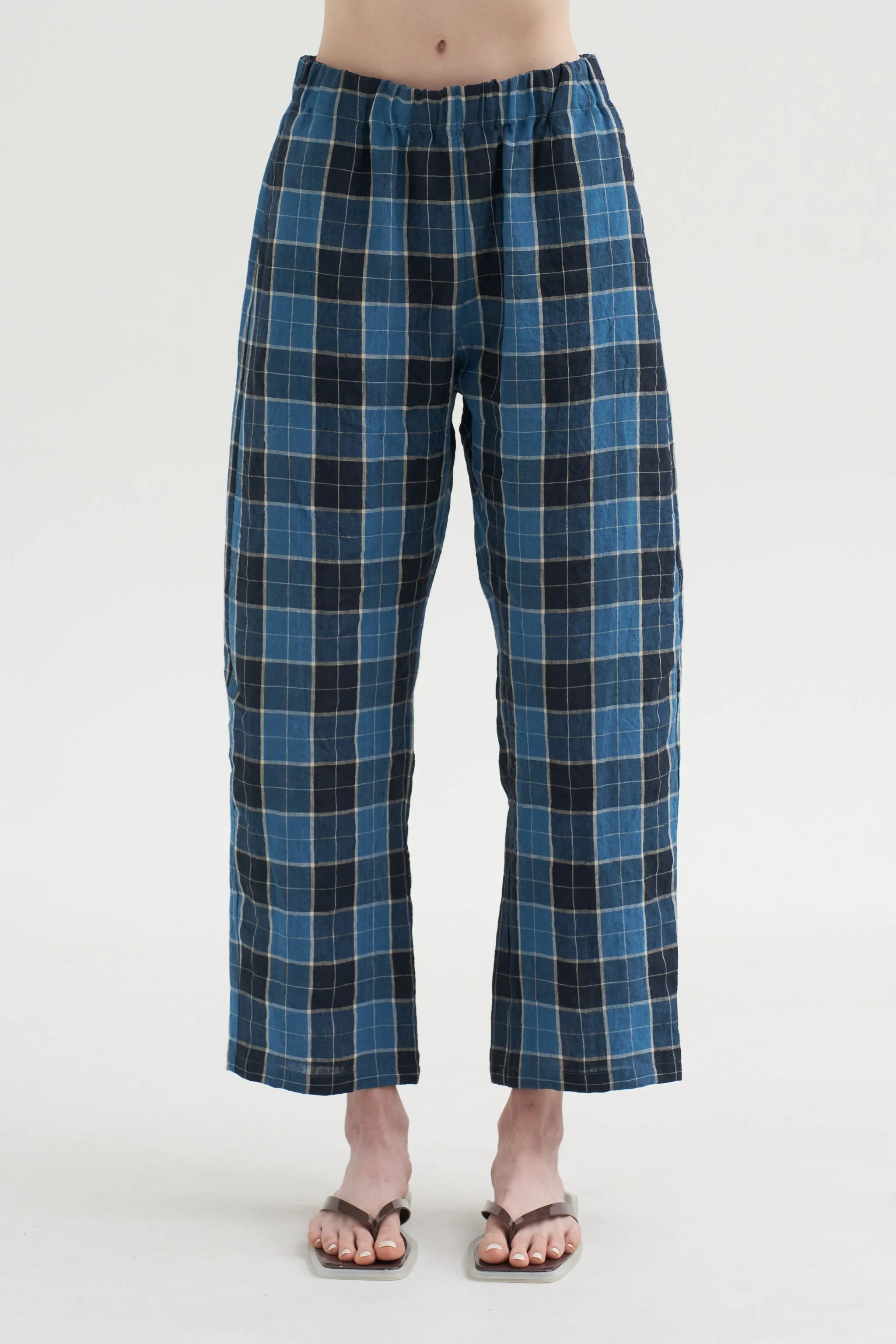 Tartan Linen Trousers, Sugar Blue sold by Kick Pleat product image thumbnail 2