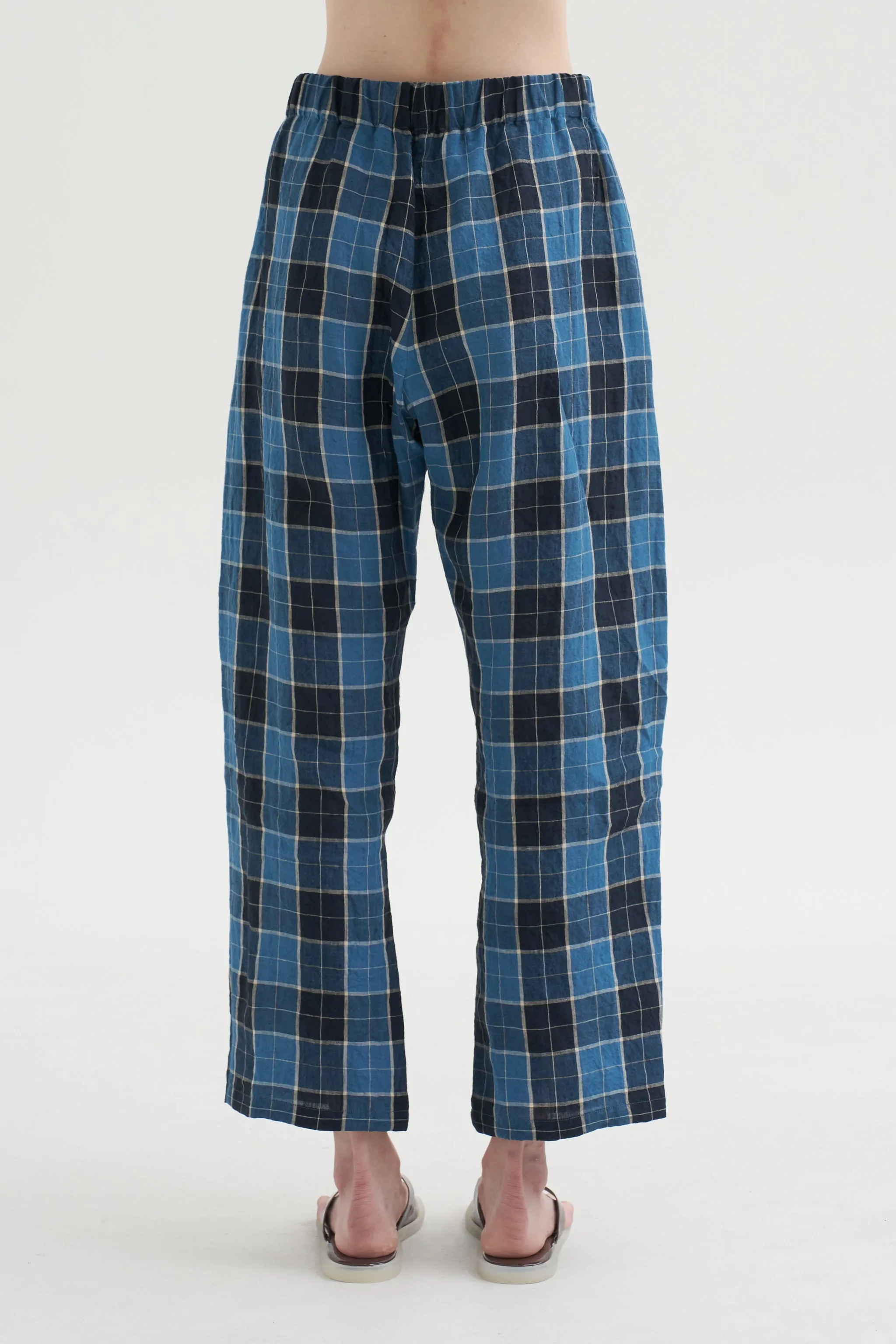 Tartan Linen Trousers, Sugar Blue sold by Kick Pleat product image thumbnail 4