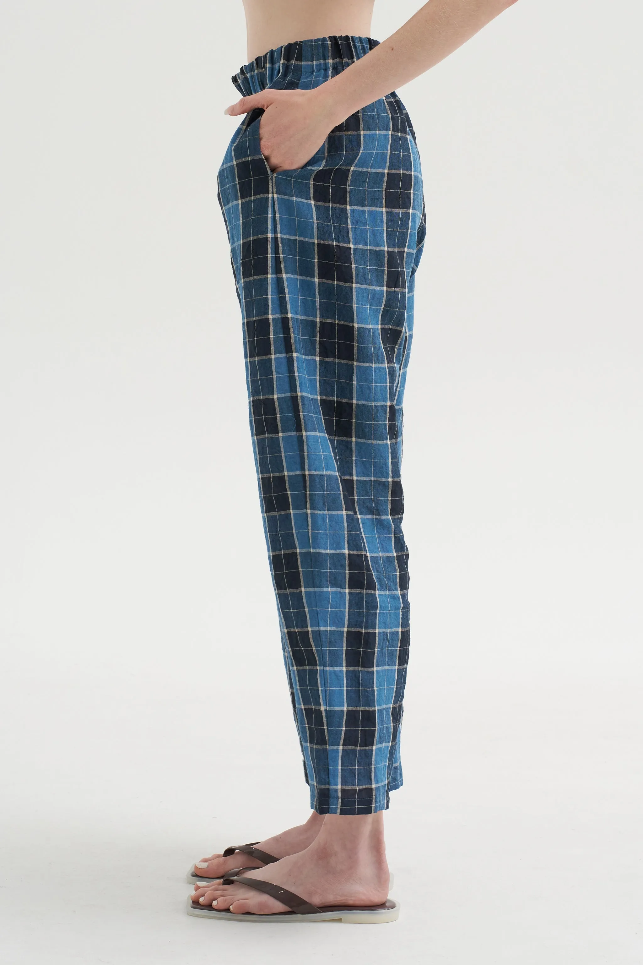 Tartan Linen Trousers, Sugar Blue sold by Kick Pleat product image thumbnail 3