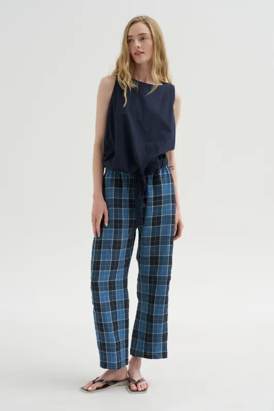 Tartan Linen Trousers, Sugar Blue made by A Punto B