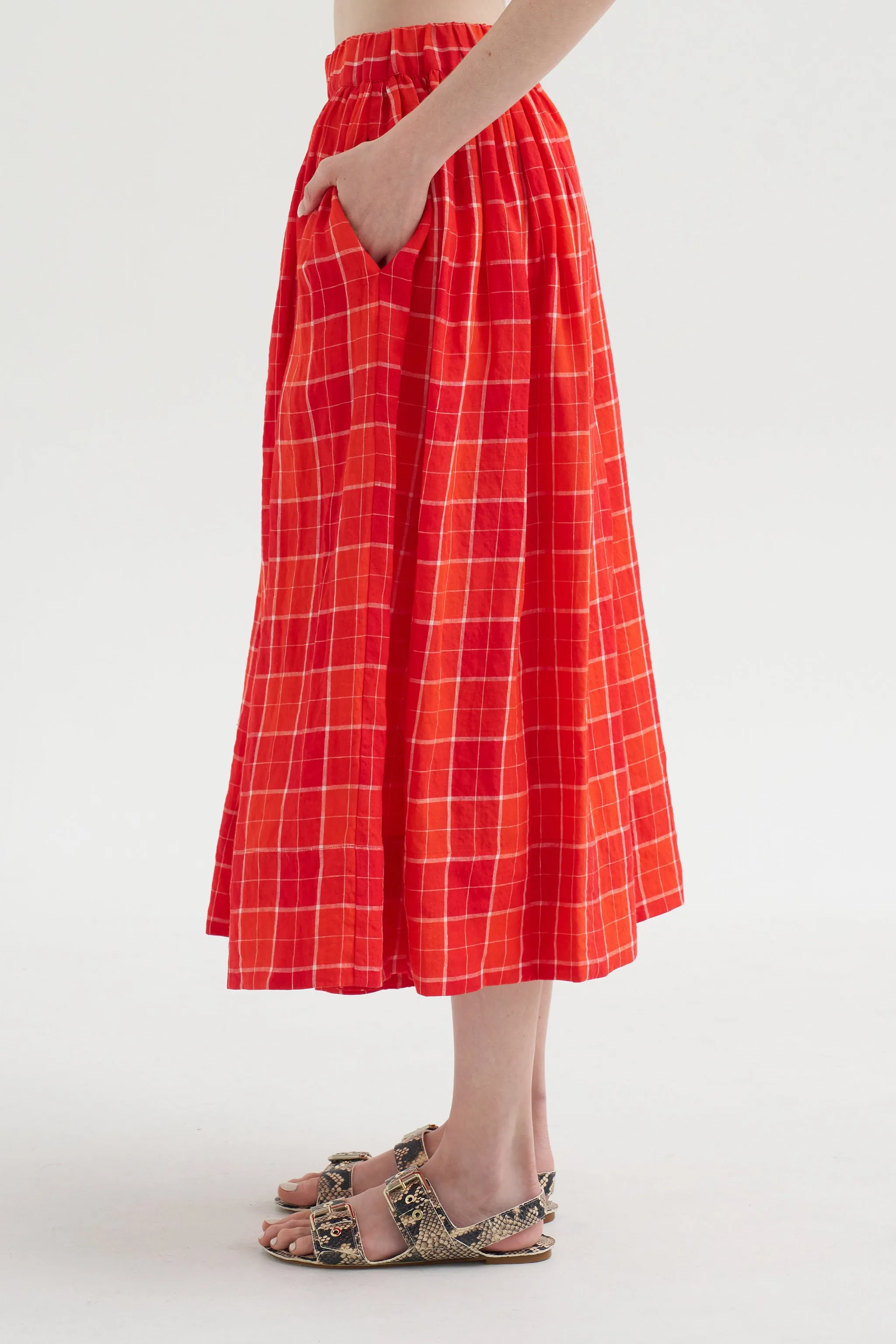 Tartan Linen Skirt, Tomato sold by Kick Pleat product image thumbnail 3