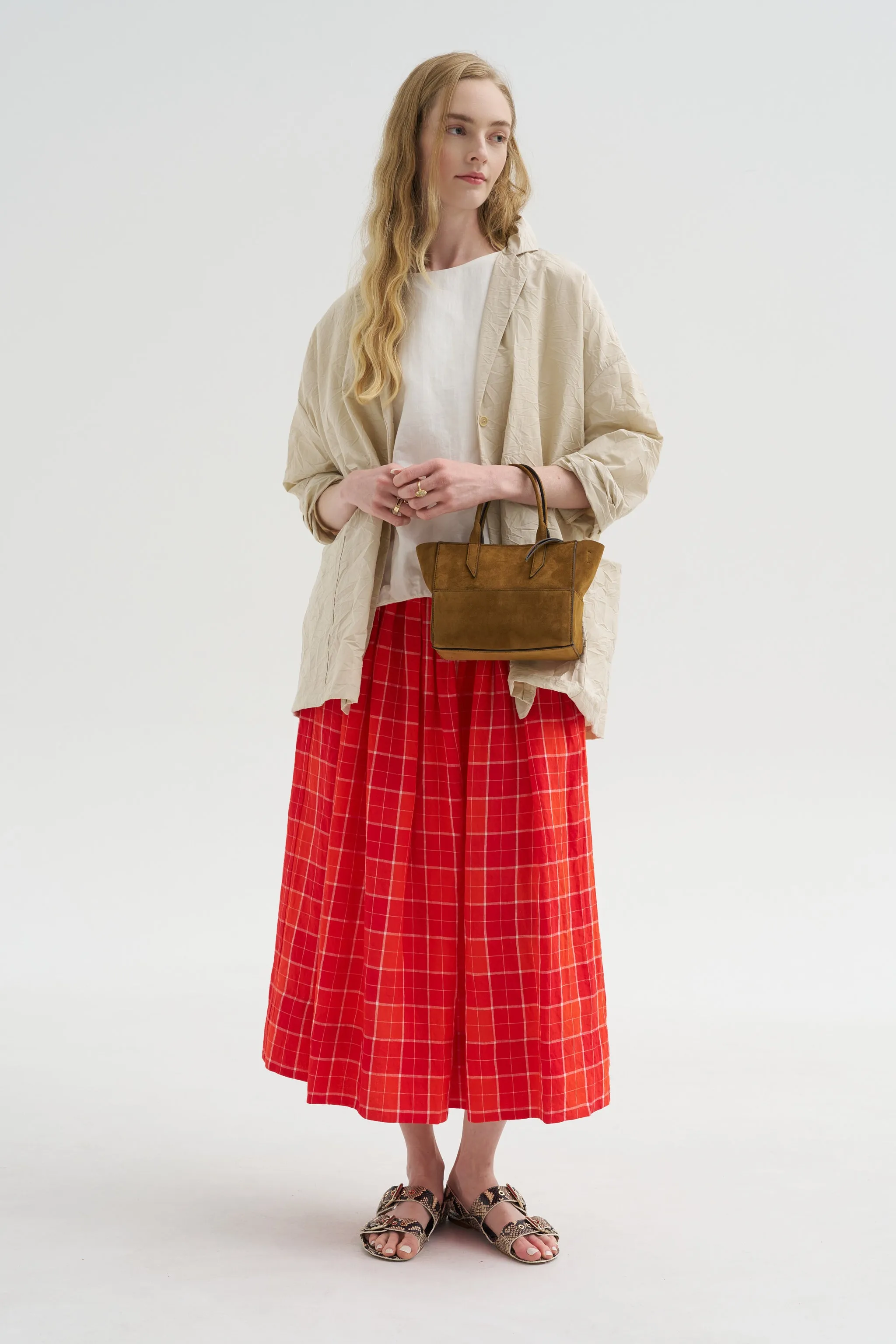 Tartan Linen Skirt, Tomato sold by Kick Pleat product image thumbnail 5
