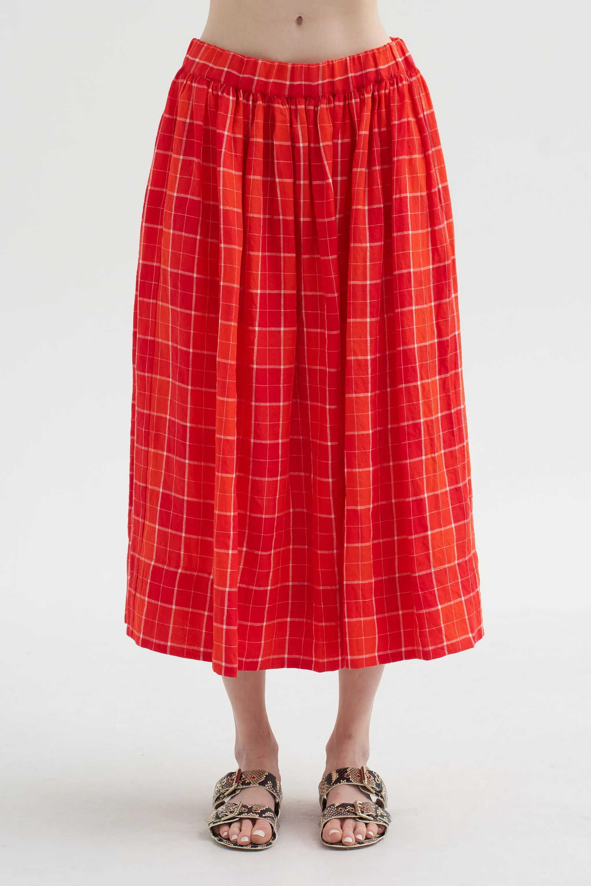 Tartan Linen Skirt, Tomato sold by Kick Pleat product image thumbnail 2
