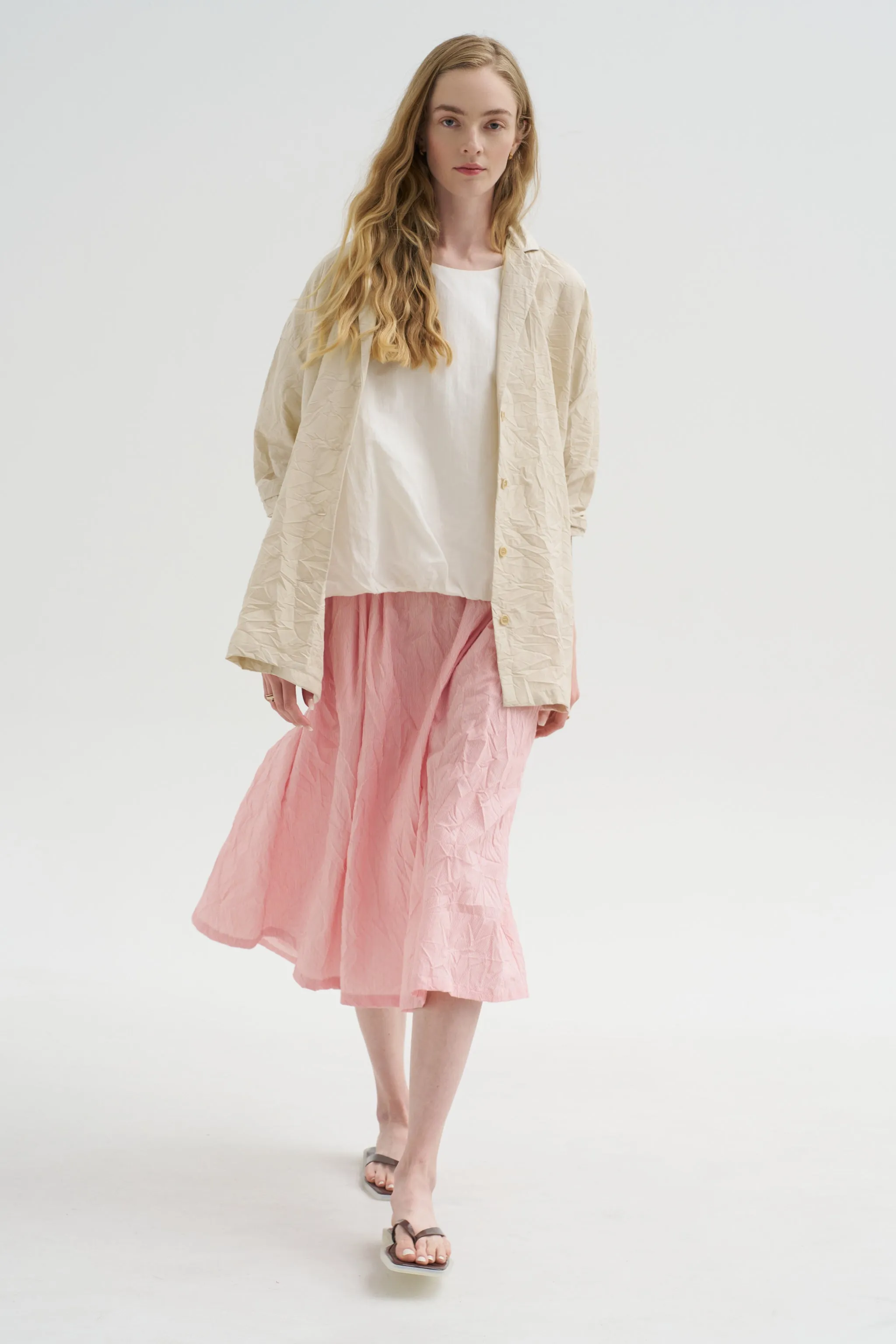Crinkle Taffeta Skirt, Tomato sold by Kick Pleat