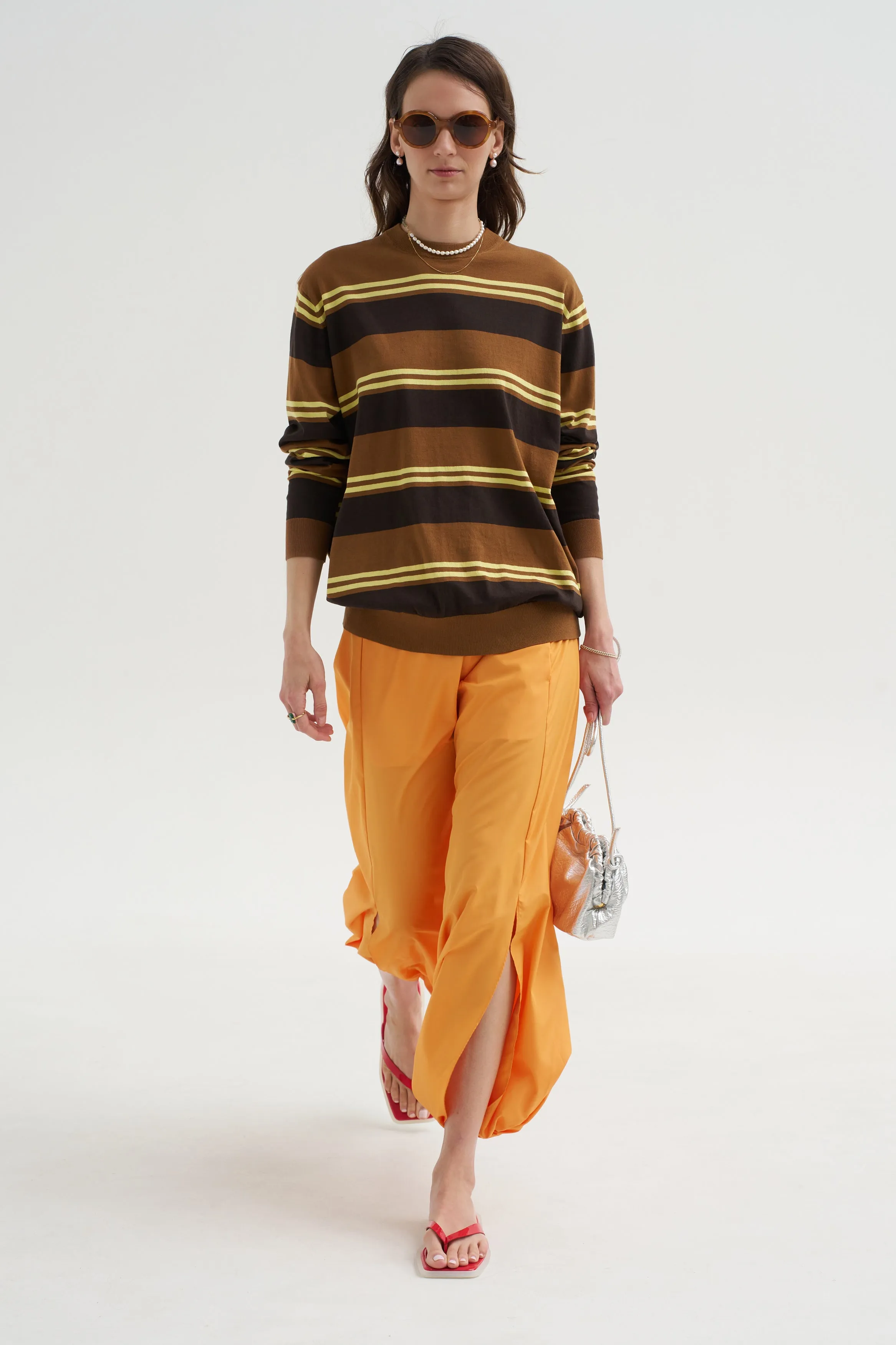 Super Fine Gauge Striped Perfect Crewneck Pullover, Brown Multi sold by Kick Pleat product image thumbnail 5