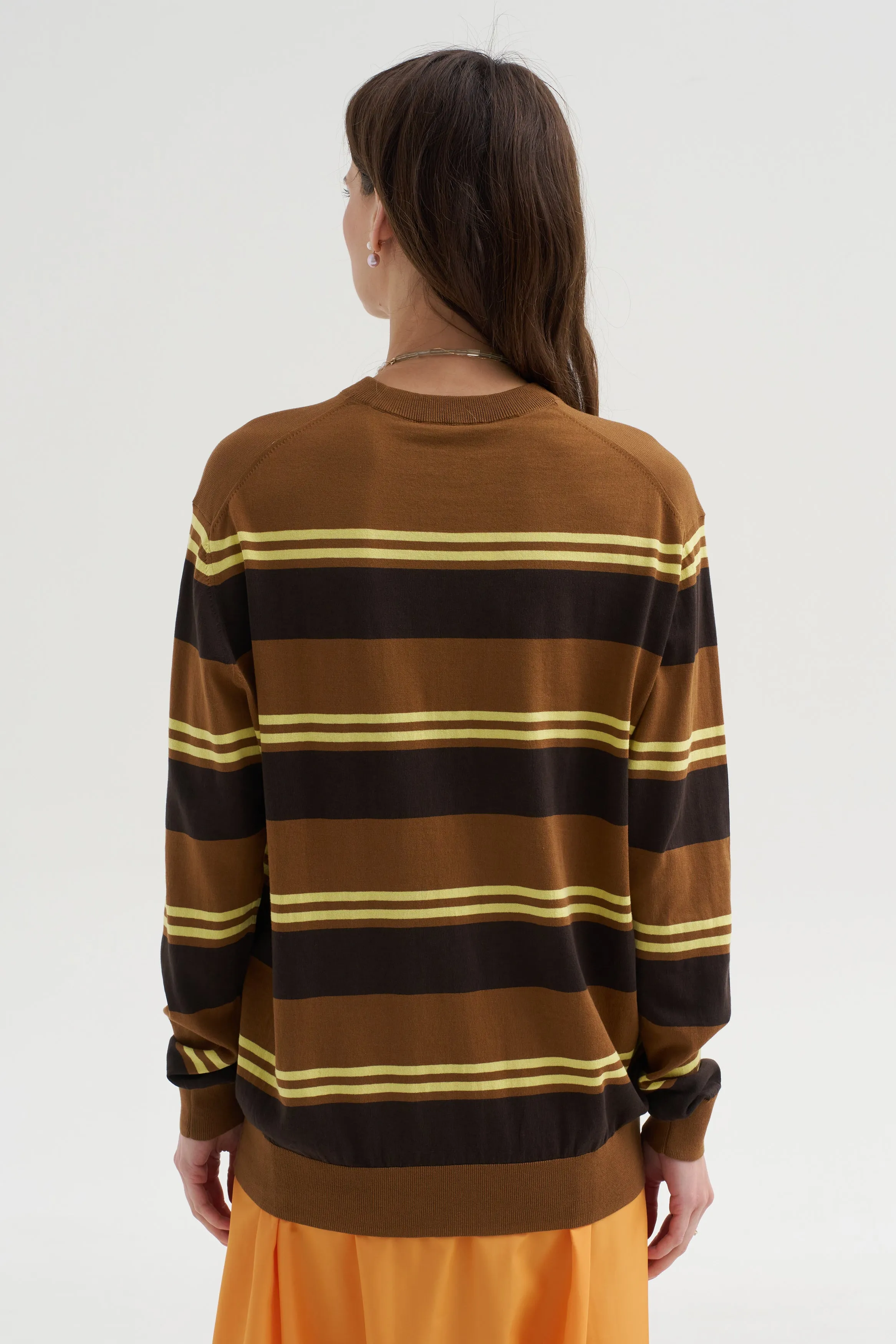 Super Fine Gauge Striped Perfect Crewneck Pullover, Brown Multi sold by Kick Pleat product image thumbnail 4