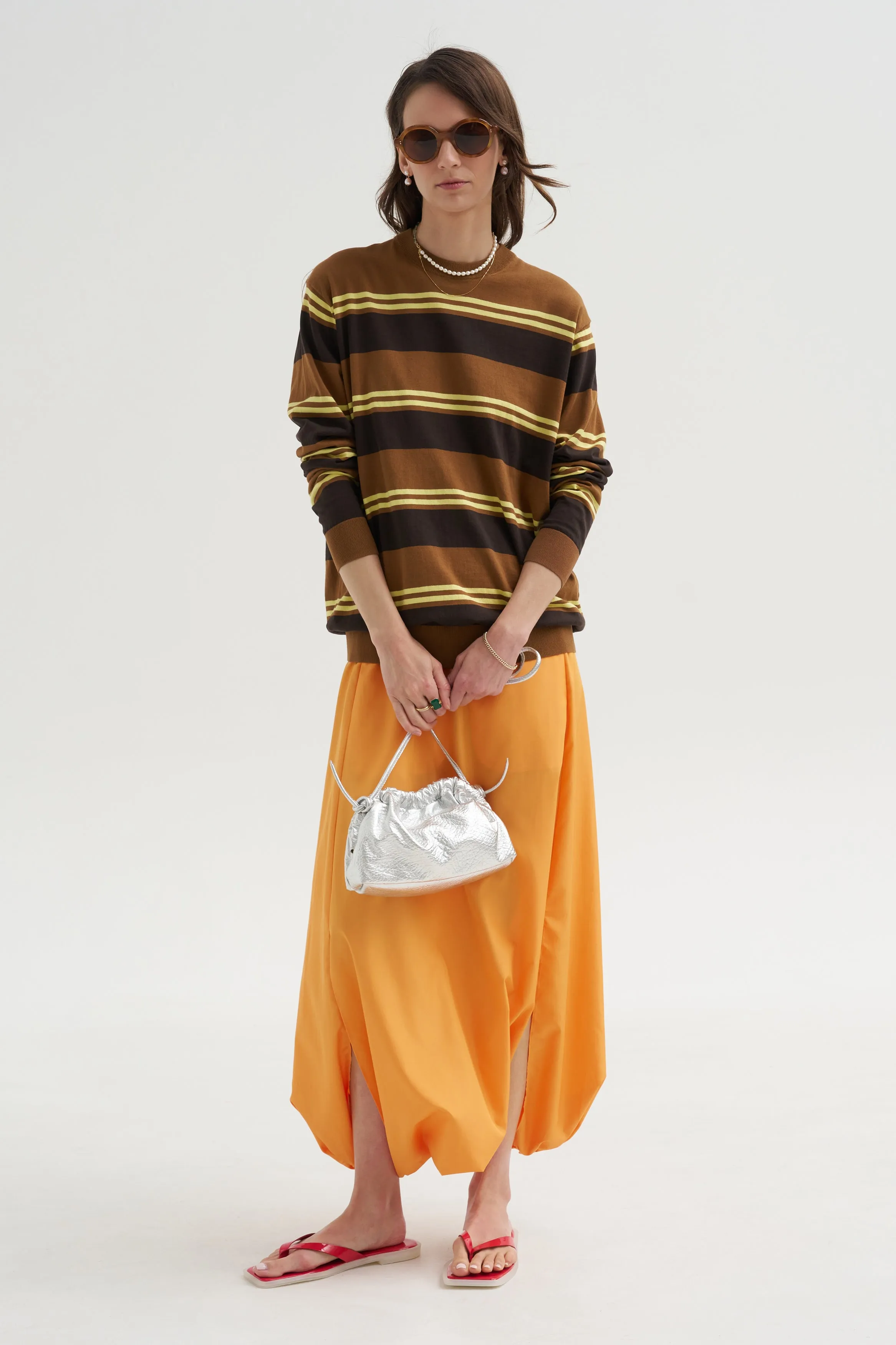 Super Fine Gauge Striped Perfect Crewneck Pullover, Brown Multi sold by Kick Pleat