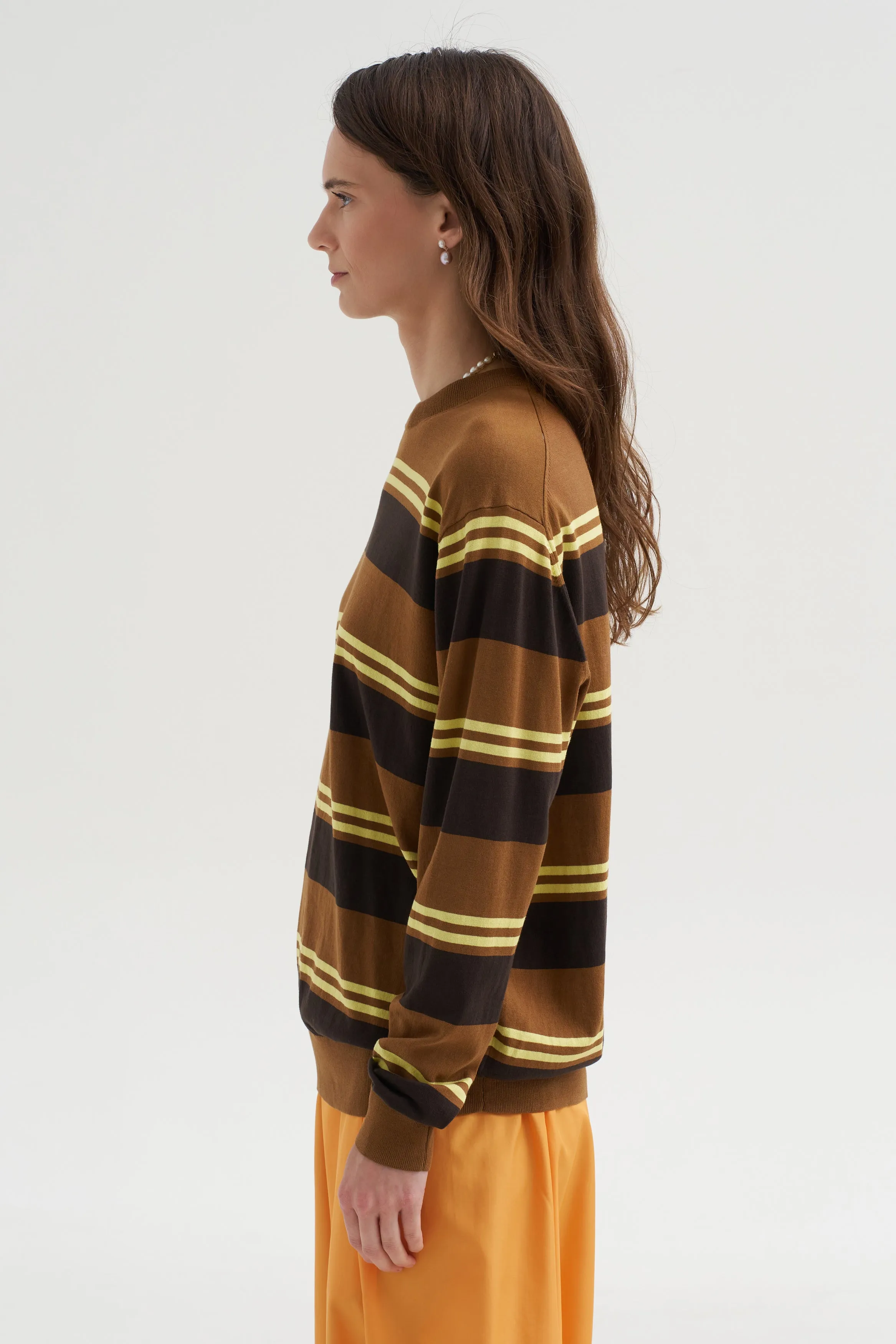 Super Fine Gauge Striped Perfect Crewneck Pullover, Brown Multi sold by Kick Pleat product image thumbnail 3