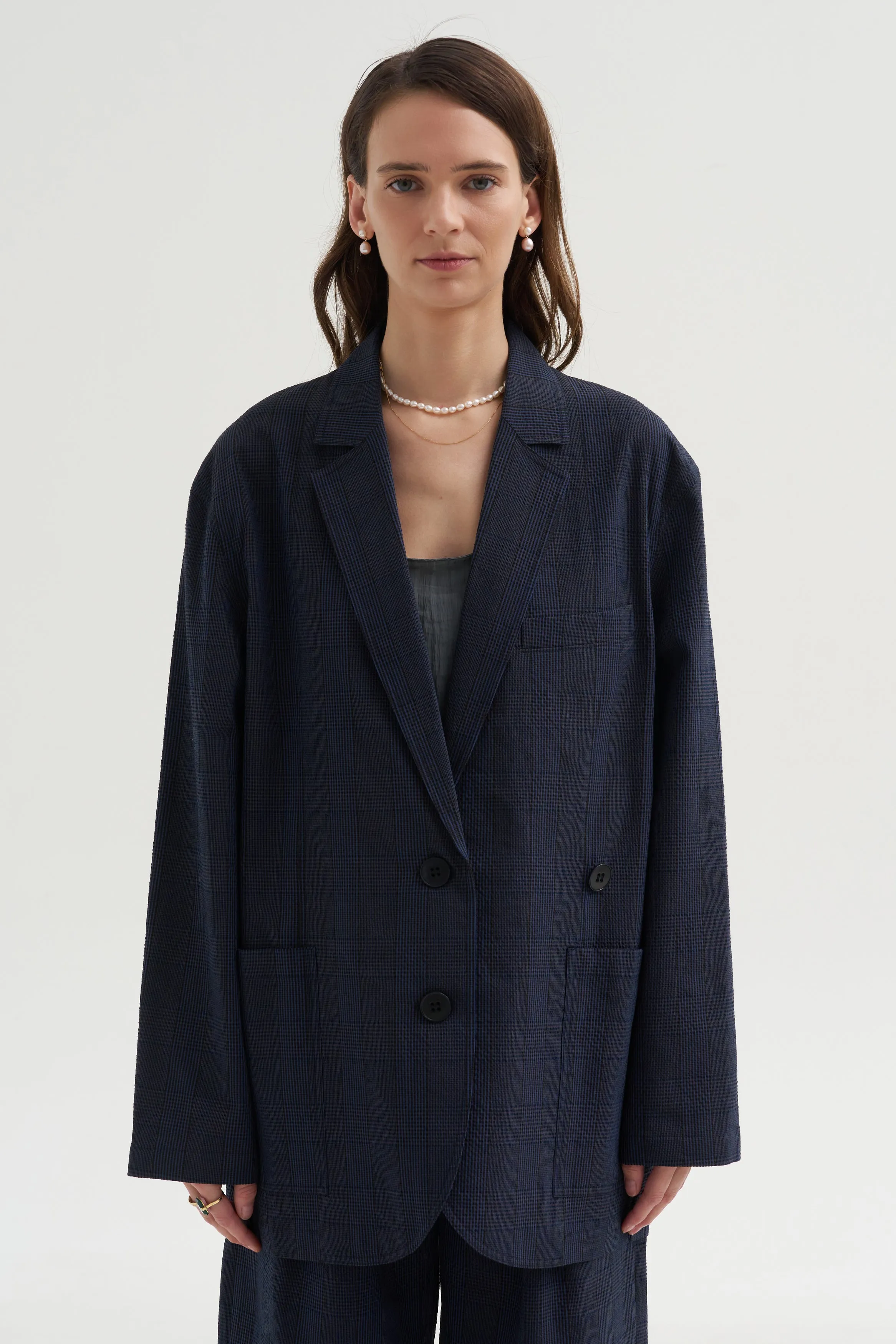 Menswear Crepon Liam Blazer, Navy Multi sold by Kick Pleat product image thumbnail 2