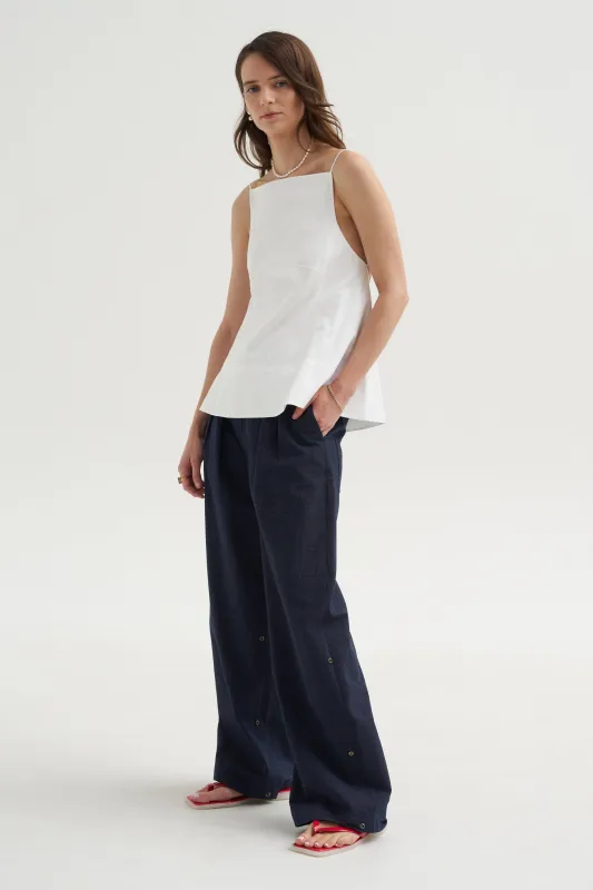 Menswear Crepon Stella Full Length Pant, Navy Multi made by Tibi