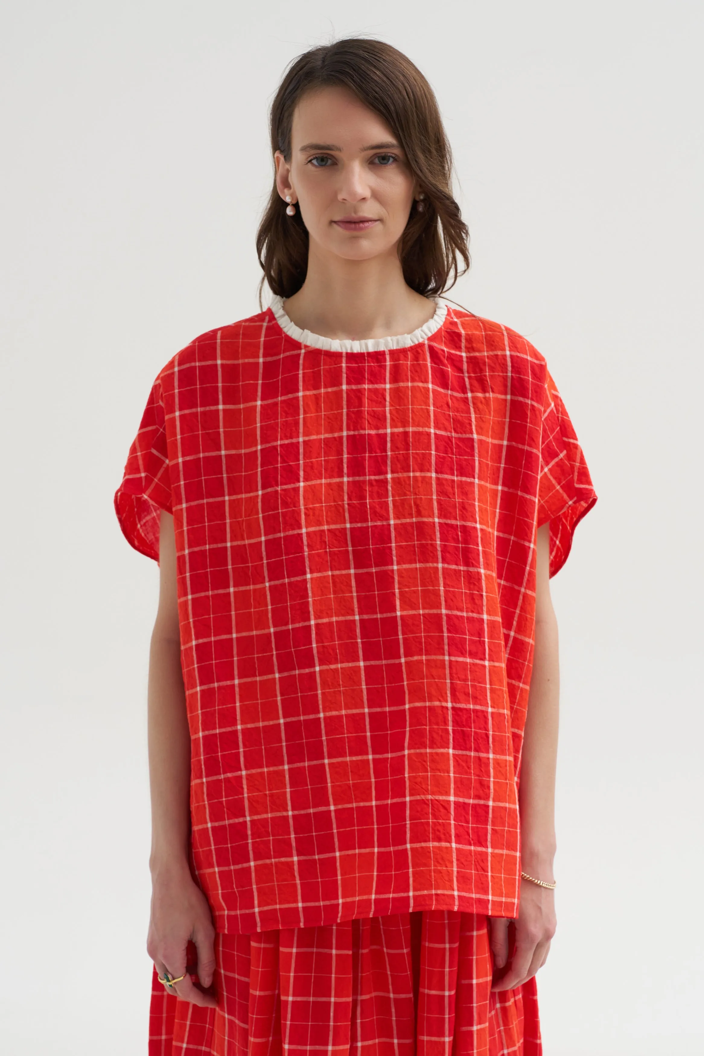 Tartan Linen Shirt, Tomato sold by Kick Pleat product image thumbnail 2