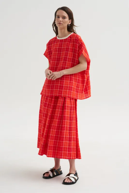 Tartan Linen Shirt, Tomato made by A Punto B