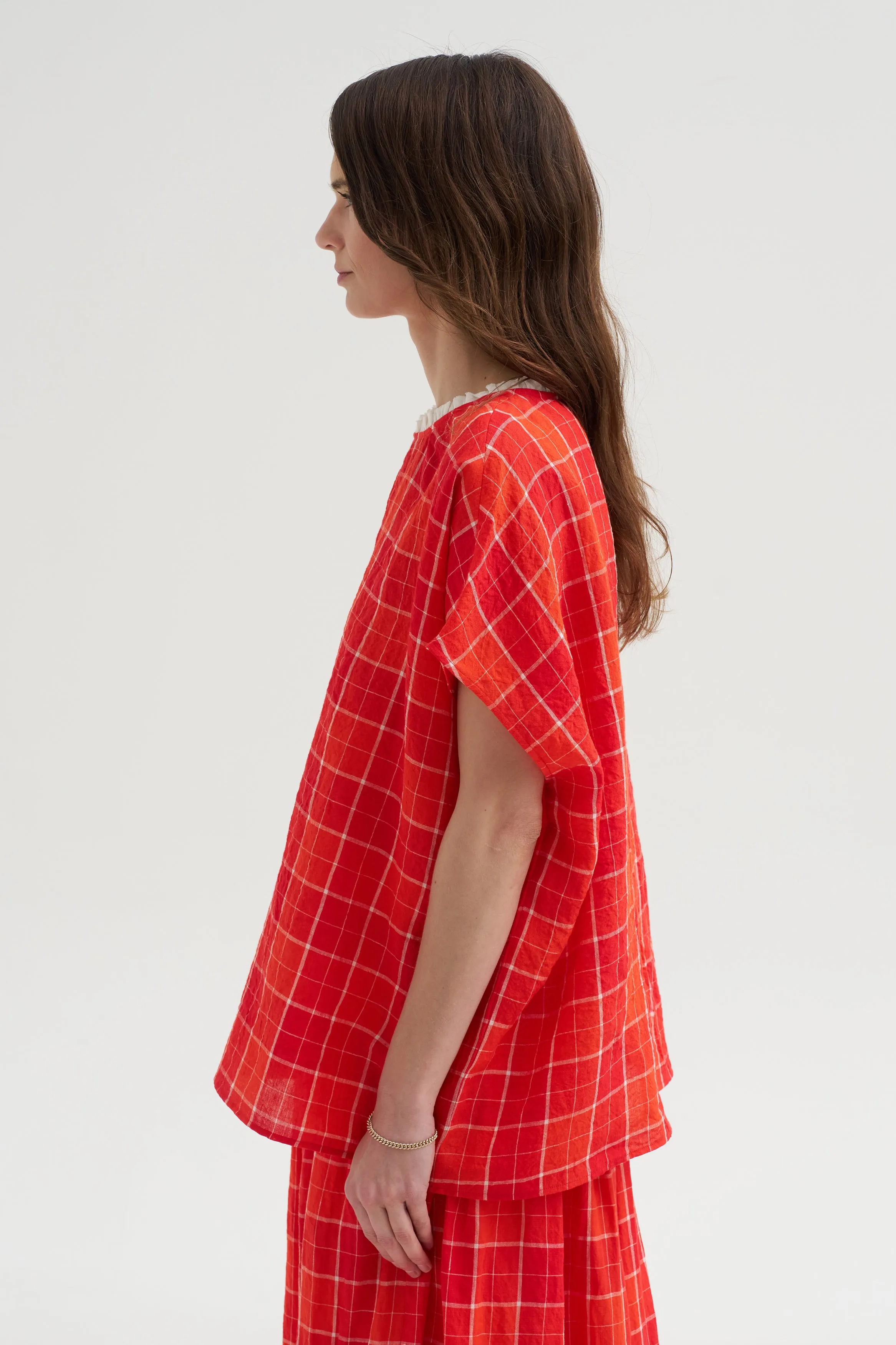 Tartan Linen Shirt, Tomato sold by Kick Pleat product image thumbnail 3