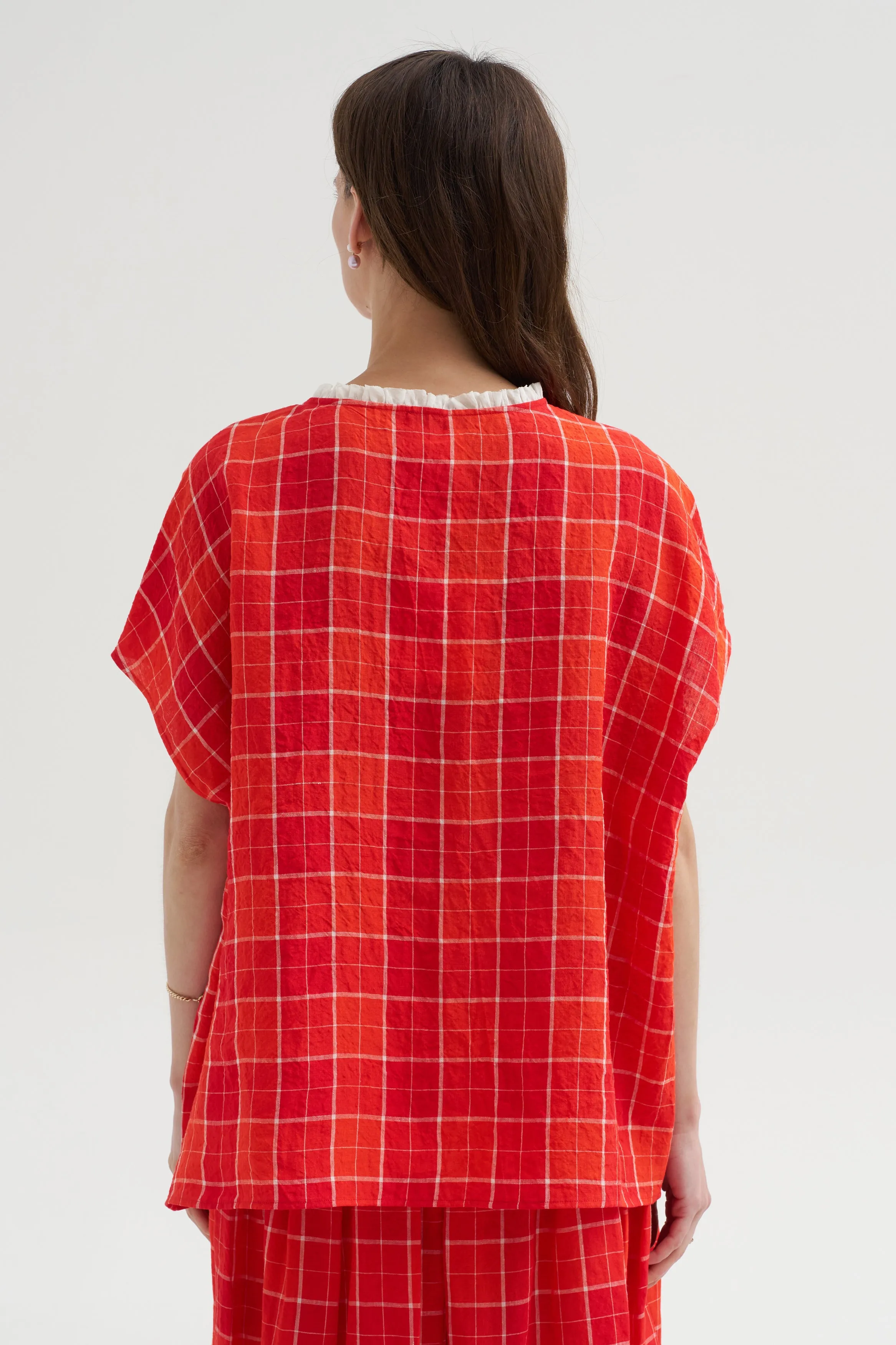 Tartan Linen Shirt, Tomato sold by Kick Pleat product image thumbnail 4