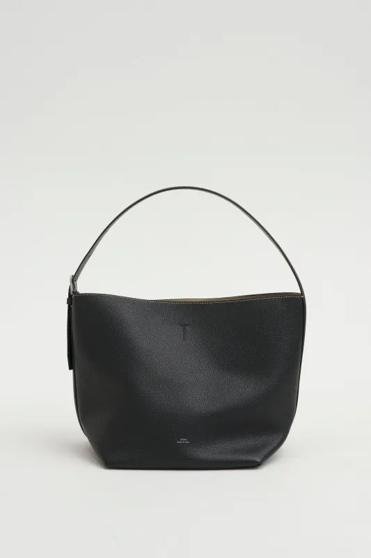 Med Belted Grained-Leather Tote, Black made by Toteme