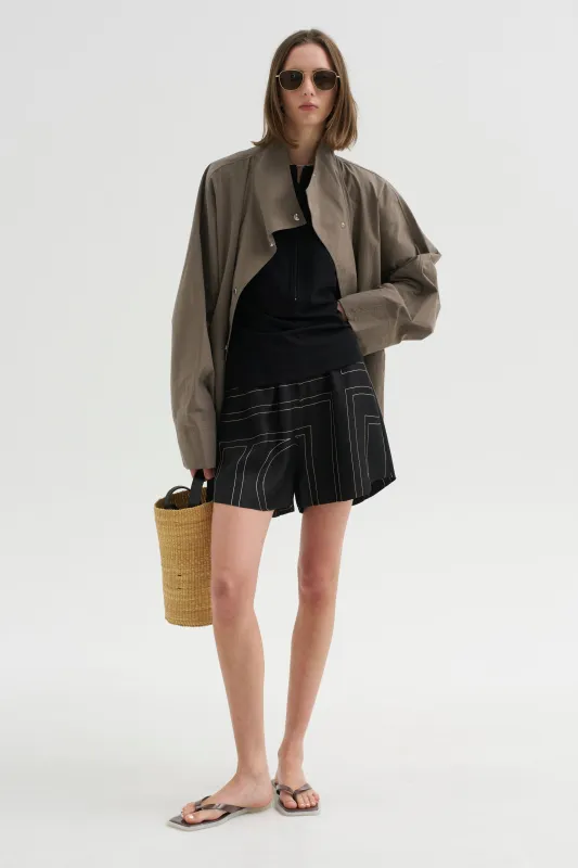 Monogram Silk Pj Shorts, Black made by Toteme