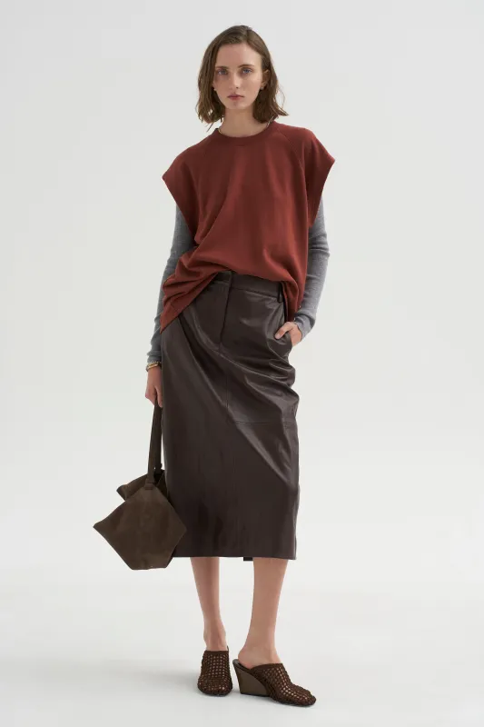 Leather Midi Trouser Skirt, Brown made by Tibi