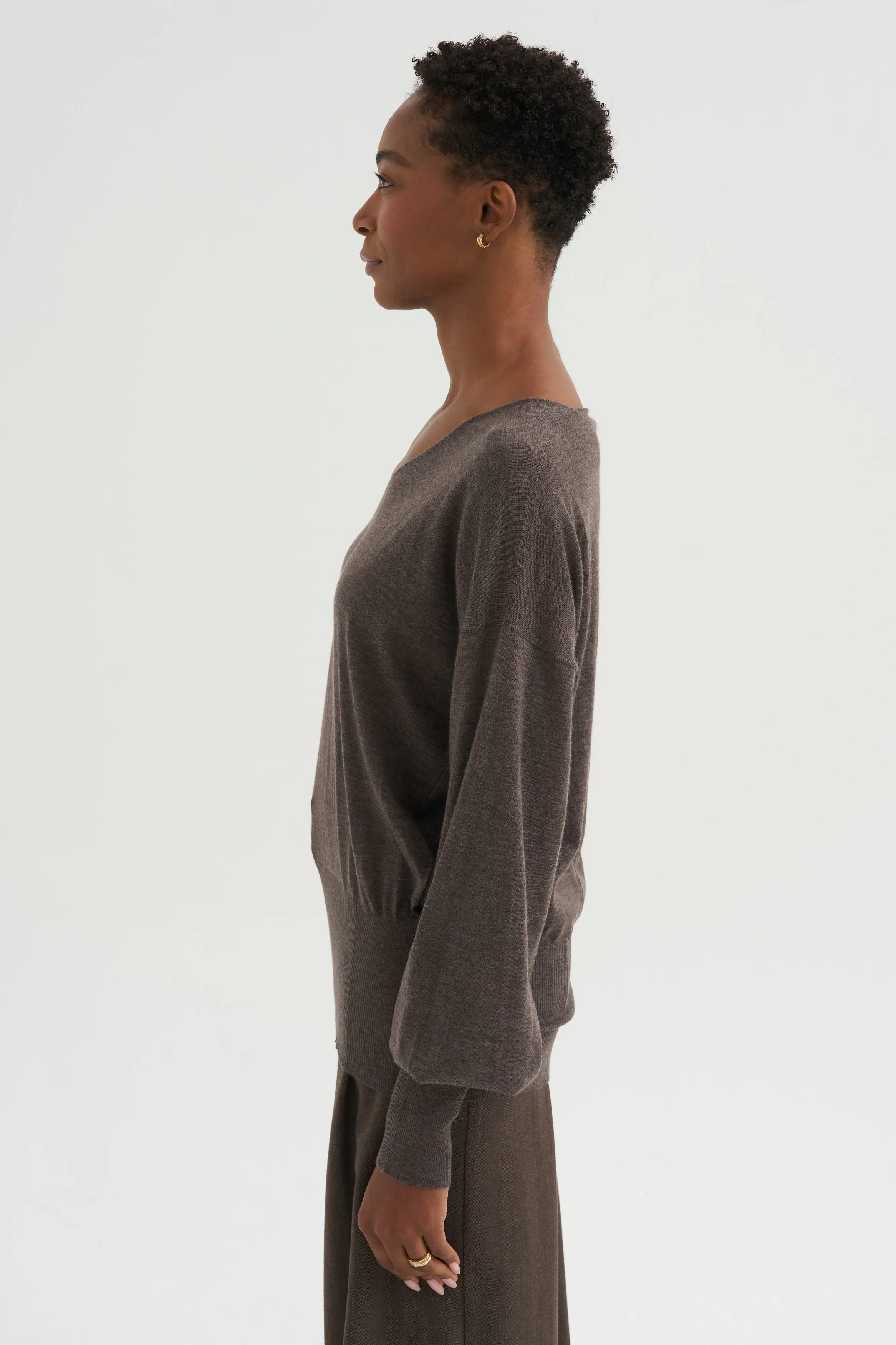 V-Neck Blause Sweater, Dark Taupe sold by Kick Pleat product image thumbnail 3