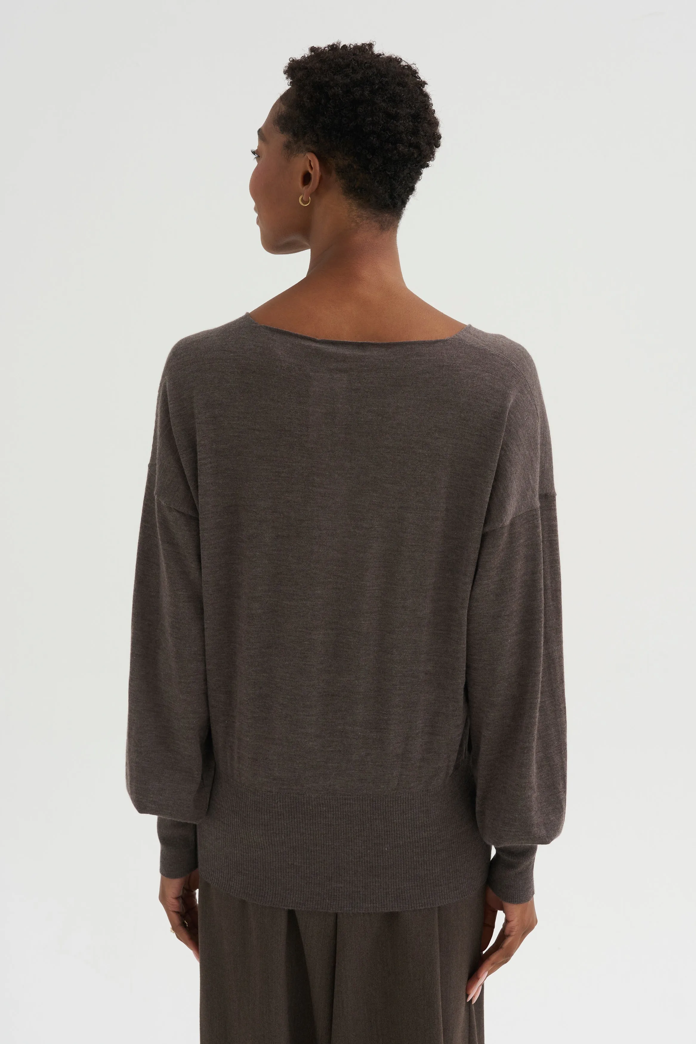 V-Neck Blause Sweater, Dark Taupe sold by Kick Pleat product image thumbnail 4