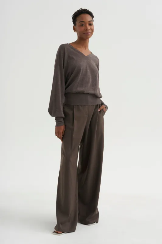 V-Neck Blause Sweater, Dark Taupe made by Dusan