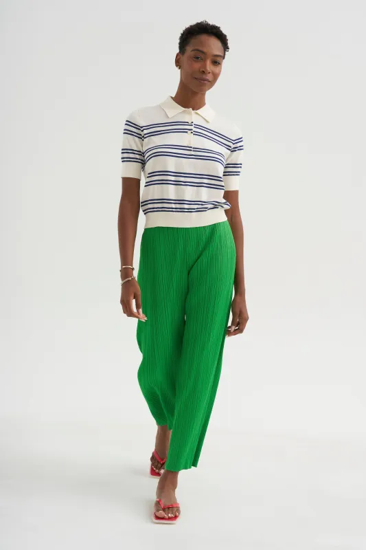 Norah Stripe Cotton Polo Top, Off White & Baltic Blue made by DEMYLEE
