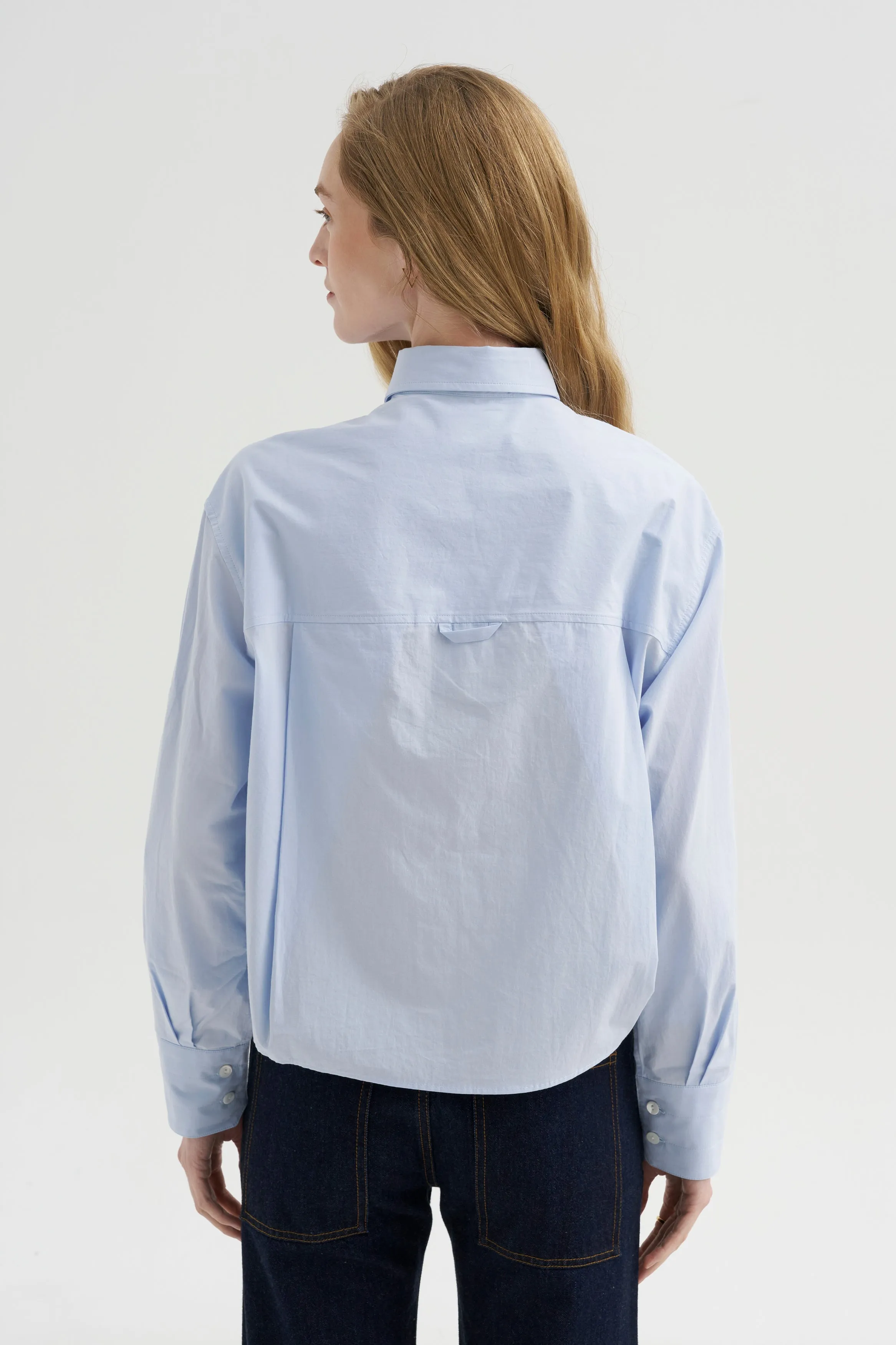 Button Sleeve Crop Shirt, Sky Blue sold by Kick Pleat product image thumbnail 4