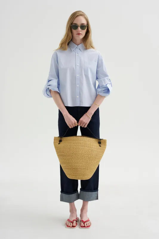 Button Sleeve Crop Shirt, Sky Blue made by MARIA McMANUS