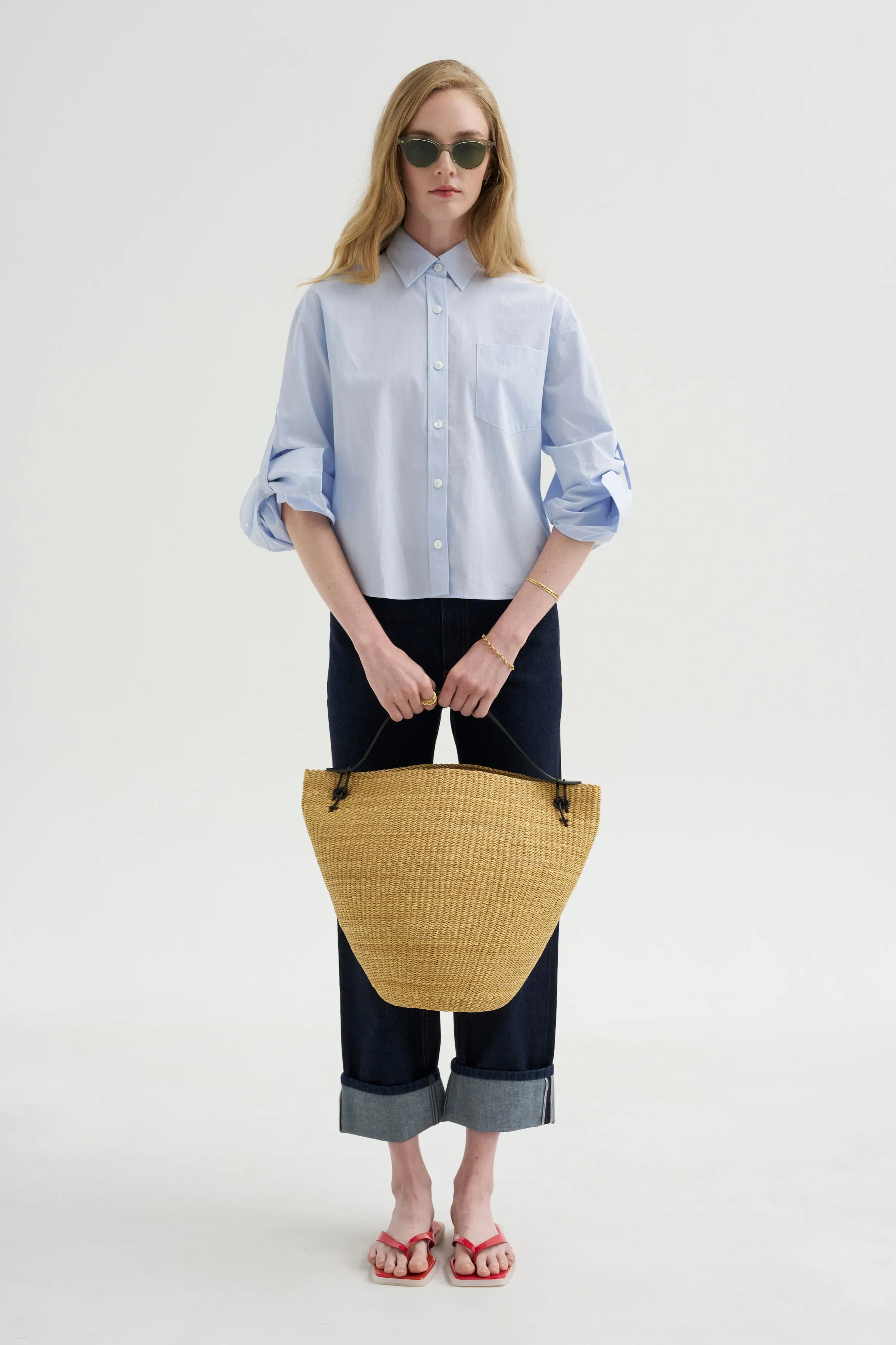 Button Sleeve Crop Shirt, Sky Blue sold by Kick Pleat