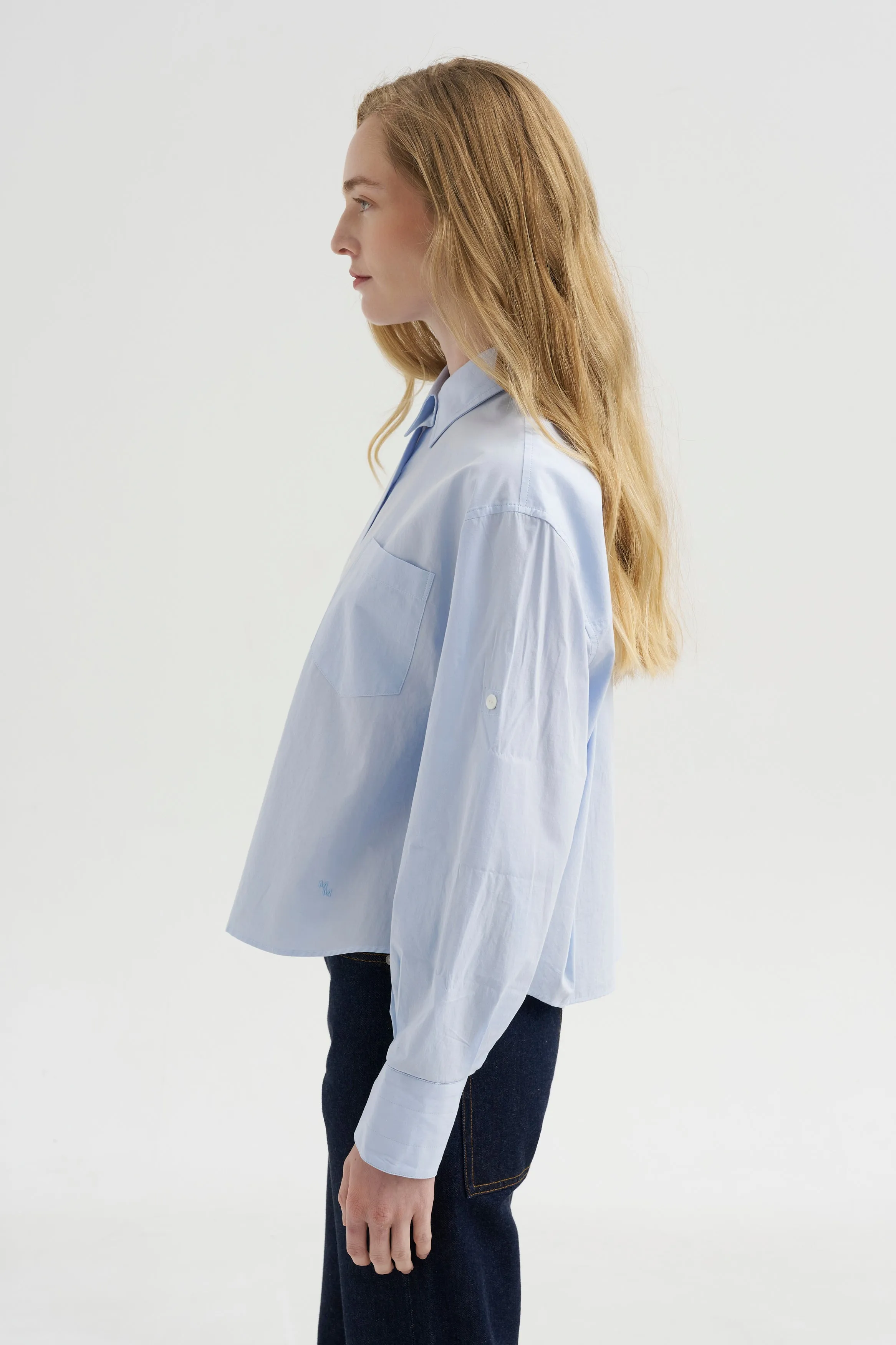 Button Sleeve Crop Shirt, Sky Blue sold by Kick Pleat product image thumbnail 3