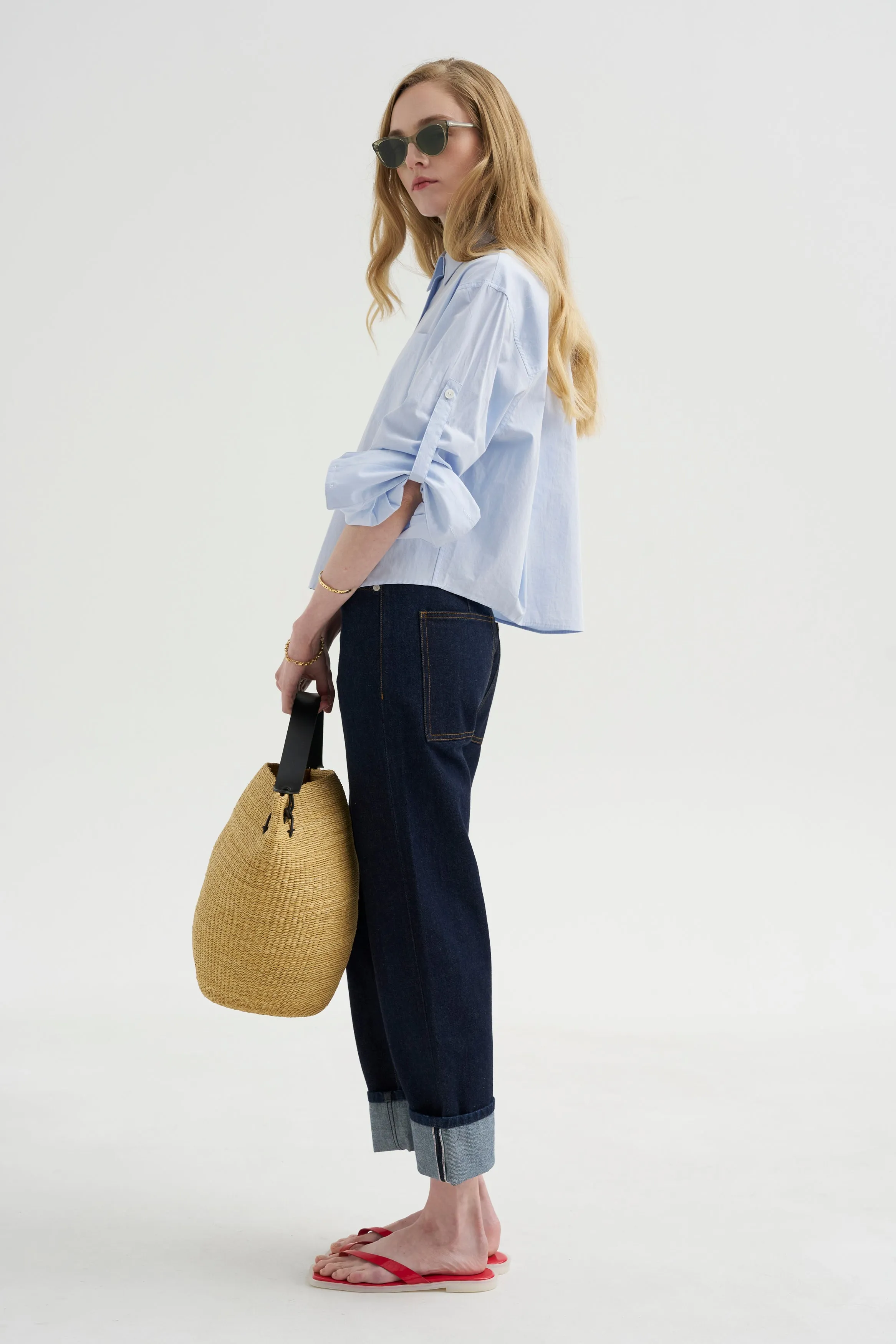 Button Sleeve Crop Shirt, Sky Blue sold by Kick Pleat product image thumbnail 5