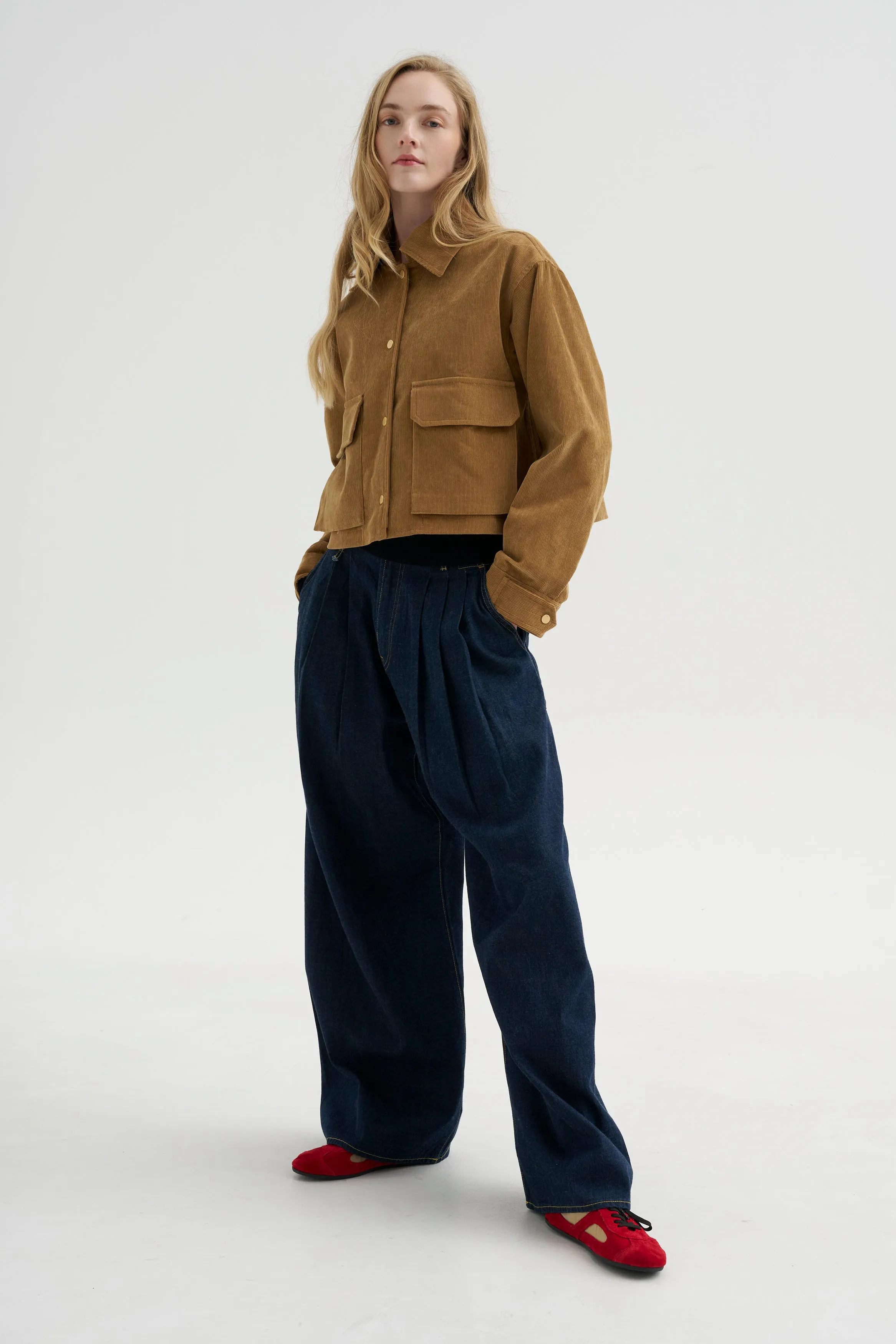 Cropped A-line Jacket, Caramel sold by Kick Pleat