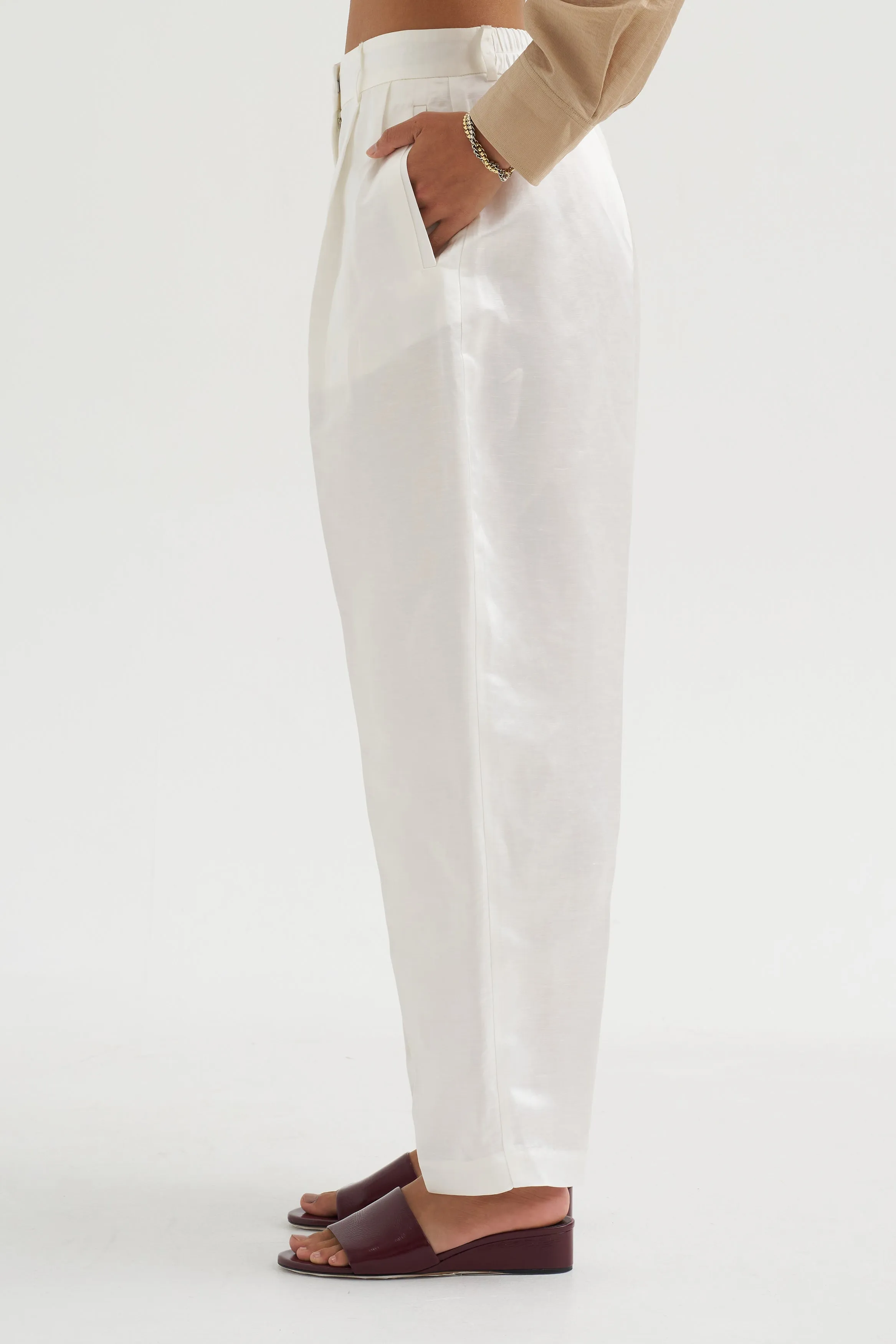 Satin Masculine Barrel Pants, White sold by Kick Pleat product image thumbnail 3