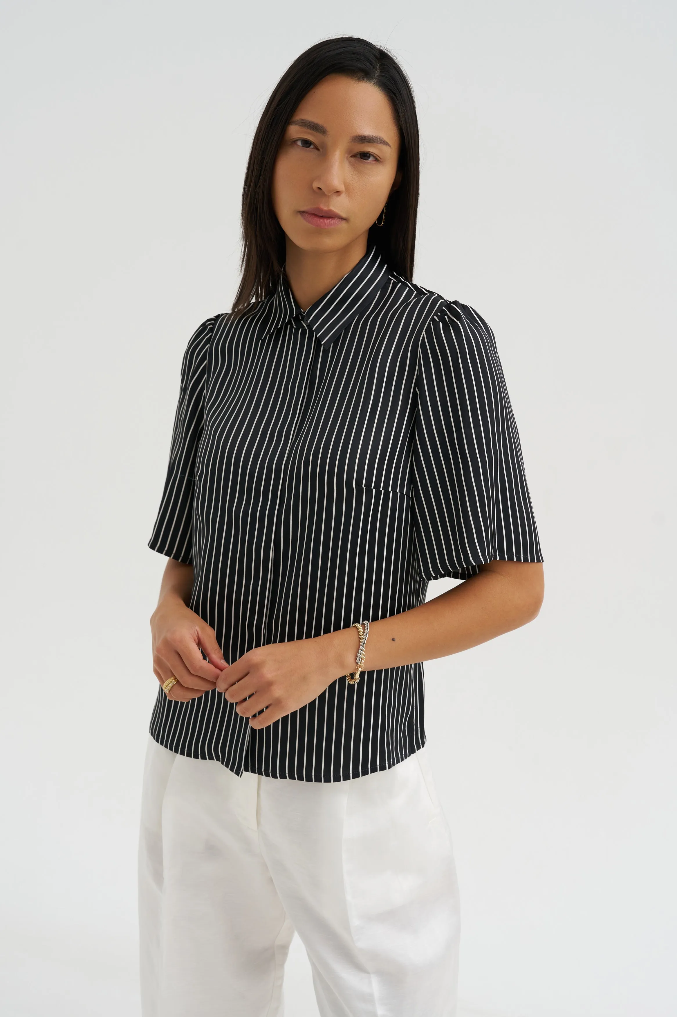 Bell Sleeve Blouse, Black Stripe sold by Kick Pleat